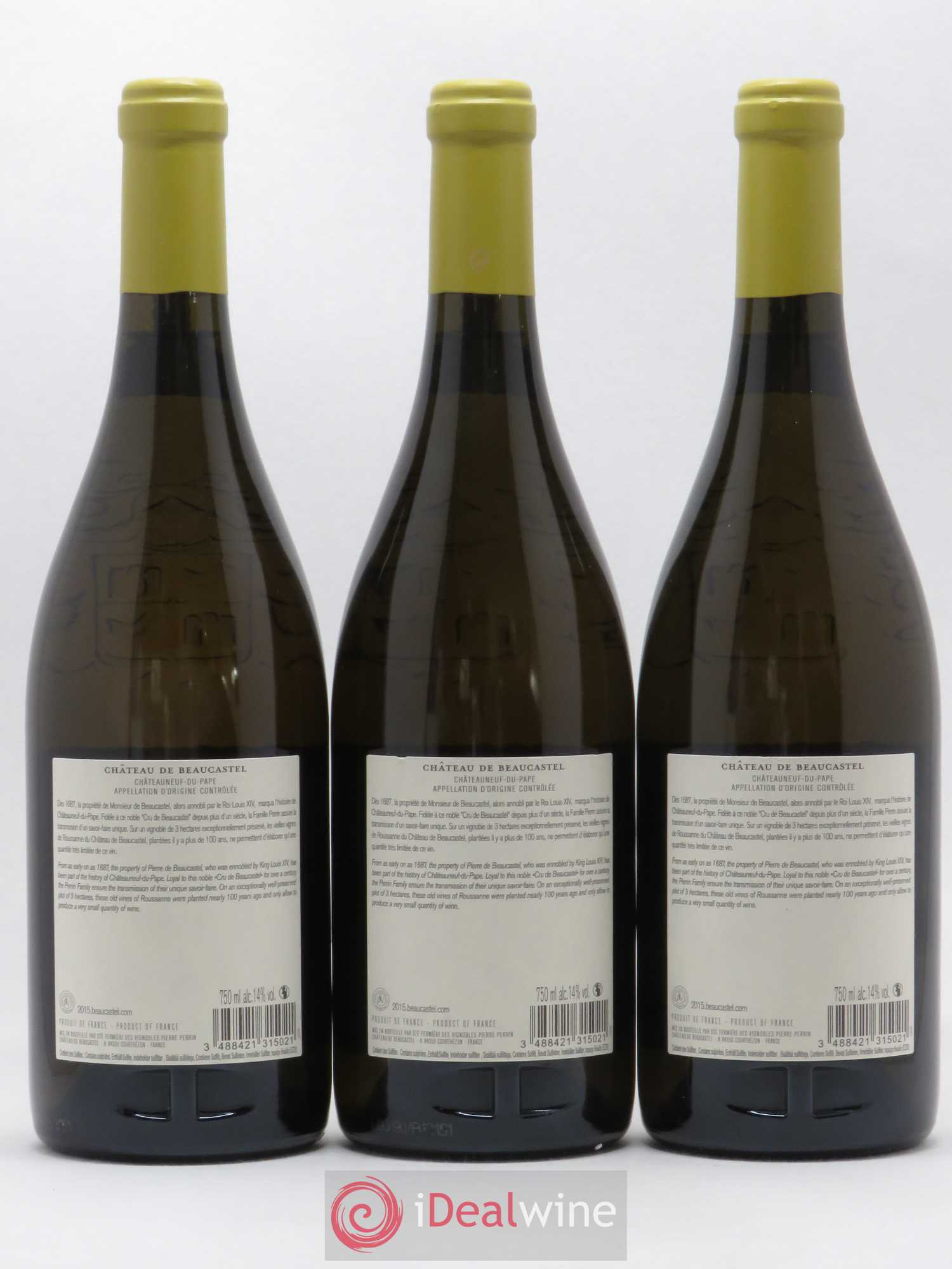 Châteauneuf-du-Pape Château de Beaucastel Vieilles vignes Roussanne Famille Perrin 2015 - Lot de 3 bouteilles - 1
