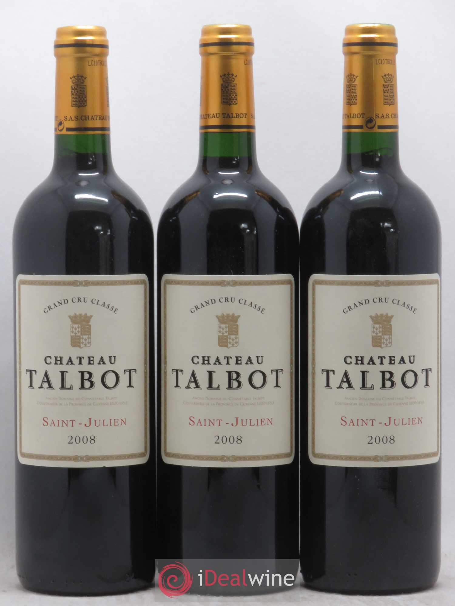 Château Talbot 4ème Grand Cru Classé 2008 - Lot de 3 bouteilles - 0