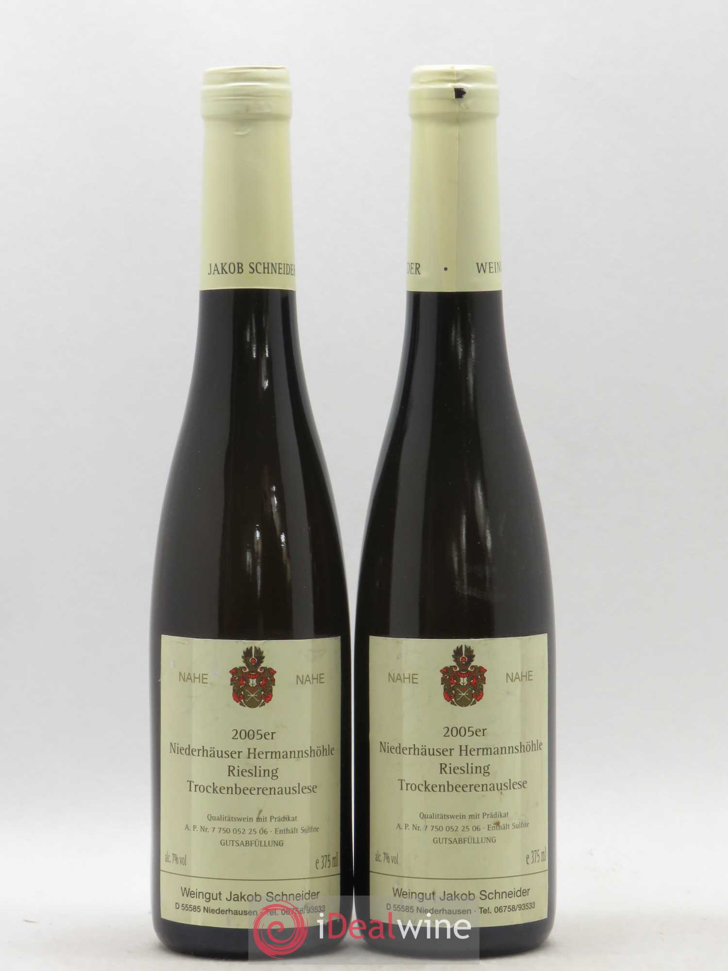 Riesling Nahe Trockenbeerenauslese Niederhauser Hermannshöhle J. Schneider 2005 - Posten von 2 Demi-Flaschen - 0