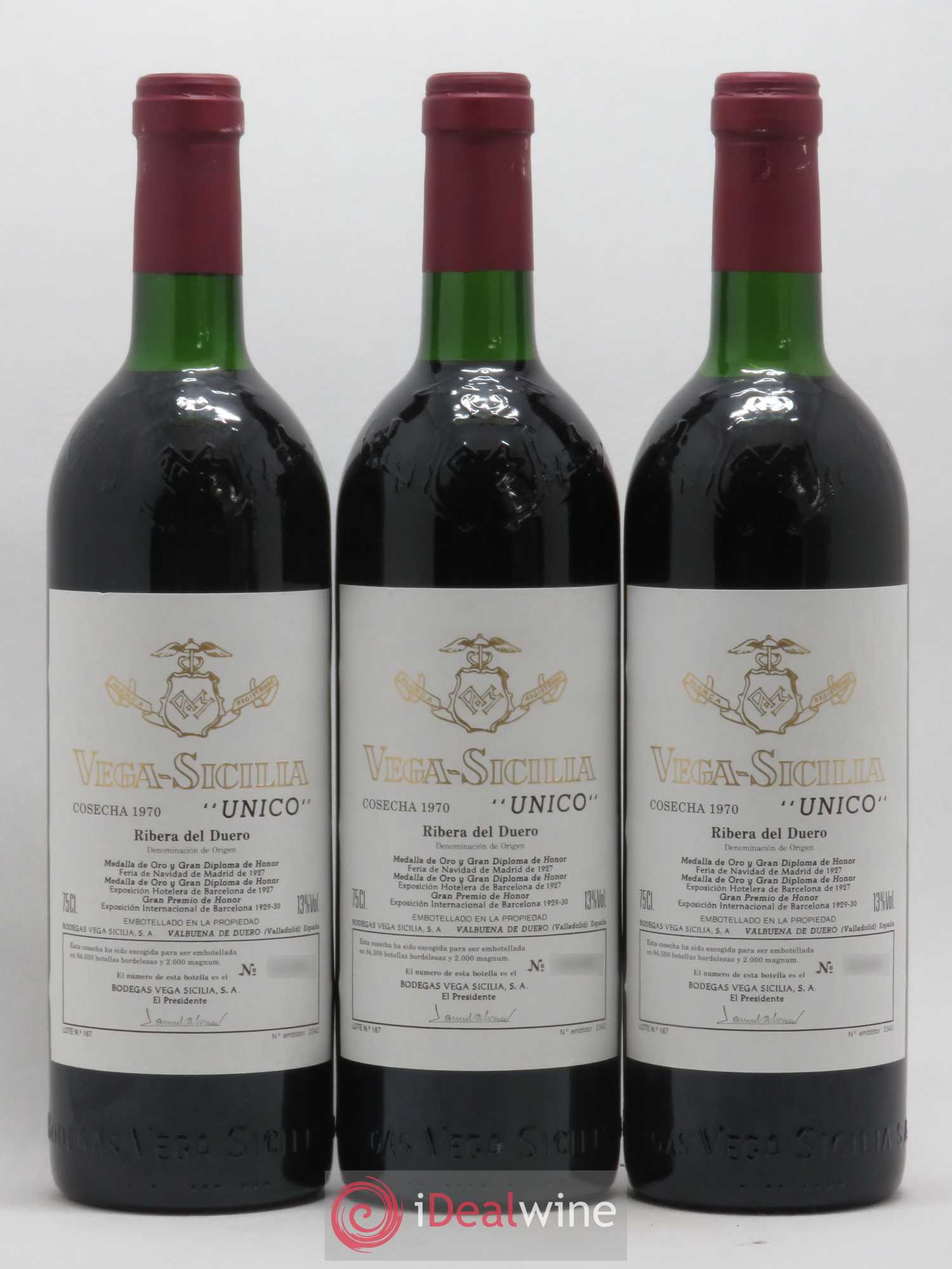 Ribera Del Duero DO Vega Sicilia Unico Famille Alvarez Gran Reserva 1970 - Lot de 3 bouteilles - 0