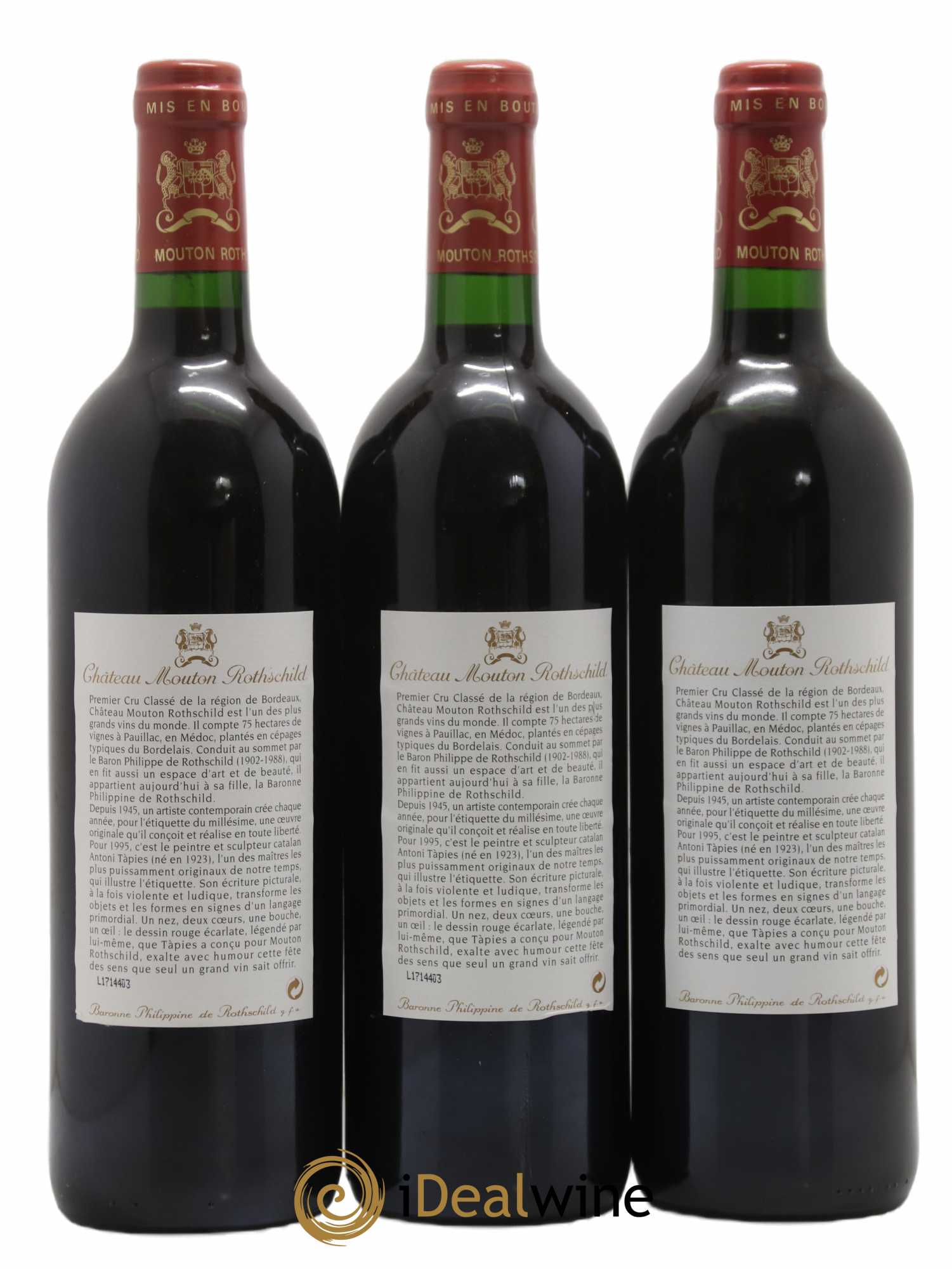Château Mouton Rothschild 1er Grand Cru Classé 1995 - Lot de 3 bouteilles - 1