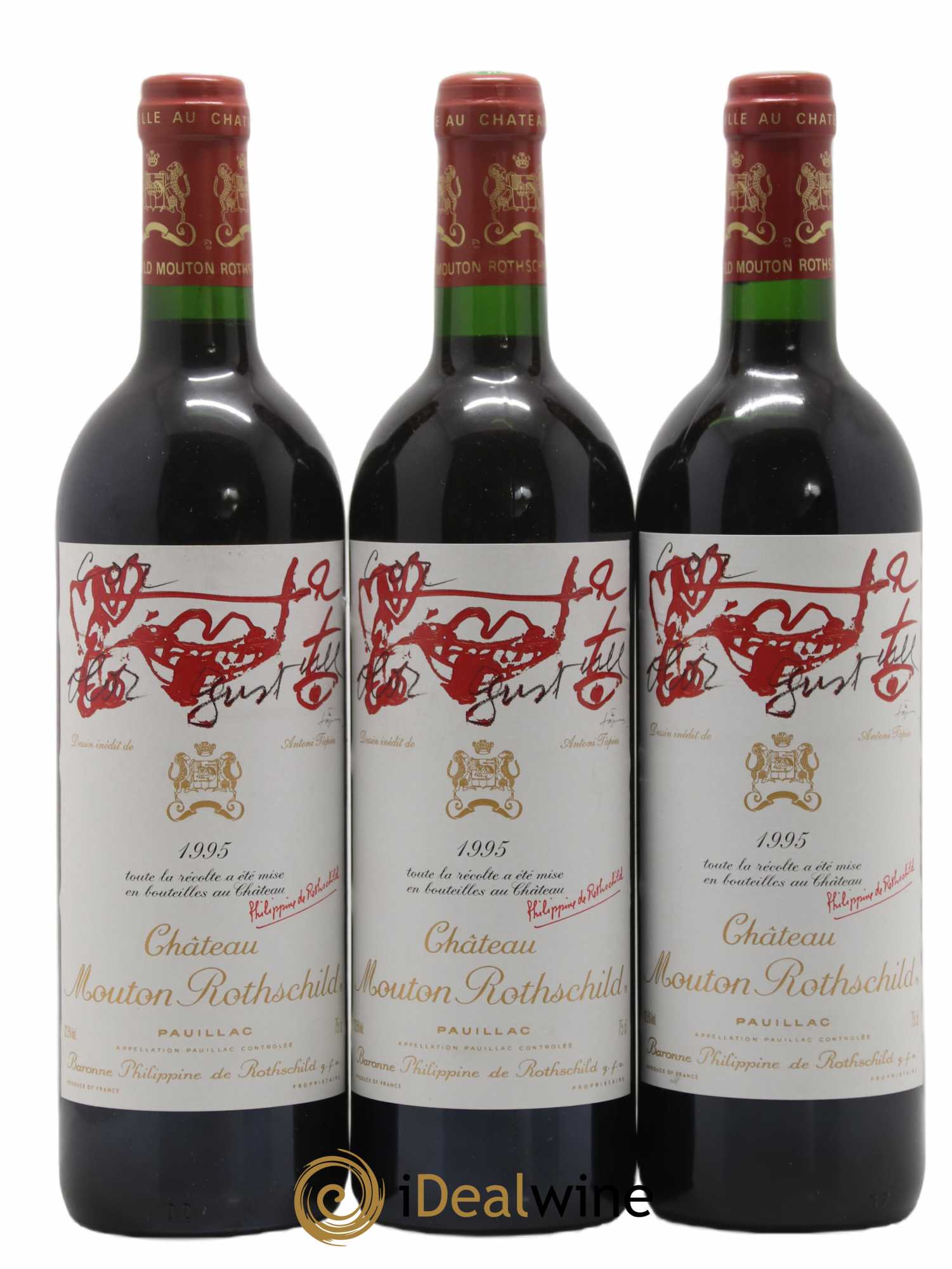 Château Mouton Rothschild 1er Grand Cru Classé 1995 - Lot de 3 bouteilles - 0