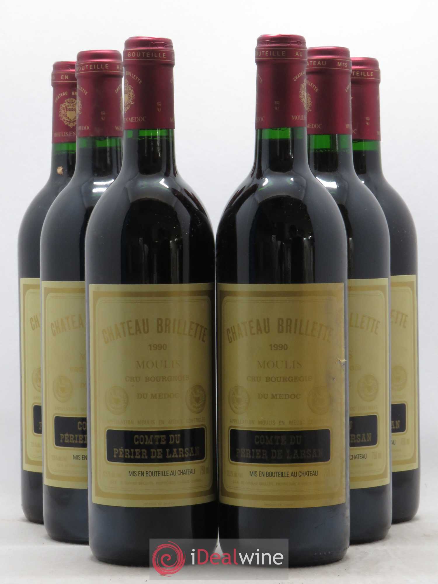Château Brillette Cru Bourgeois 1990 - Lot de 6 bouteilles - 0
