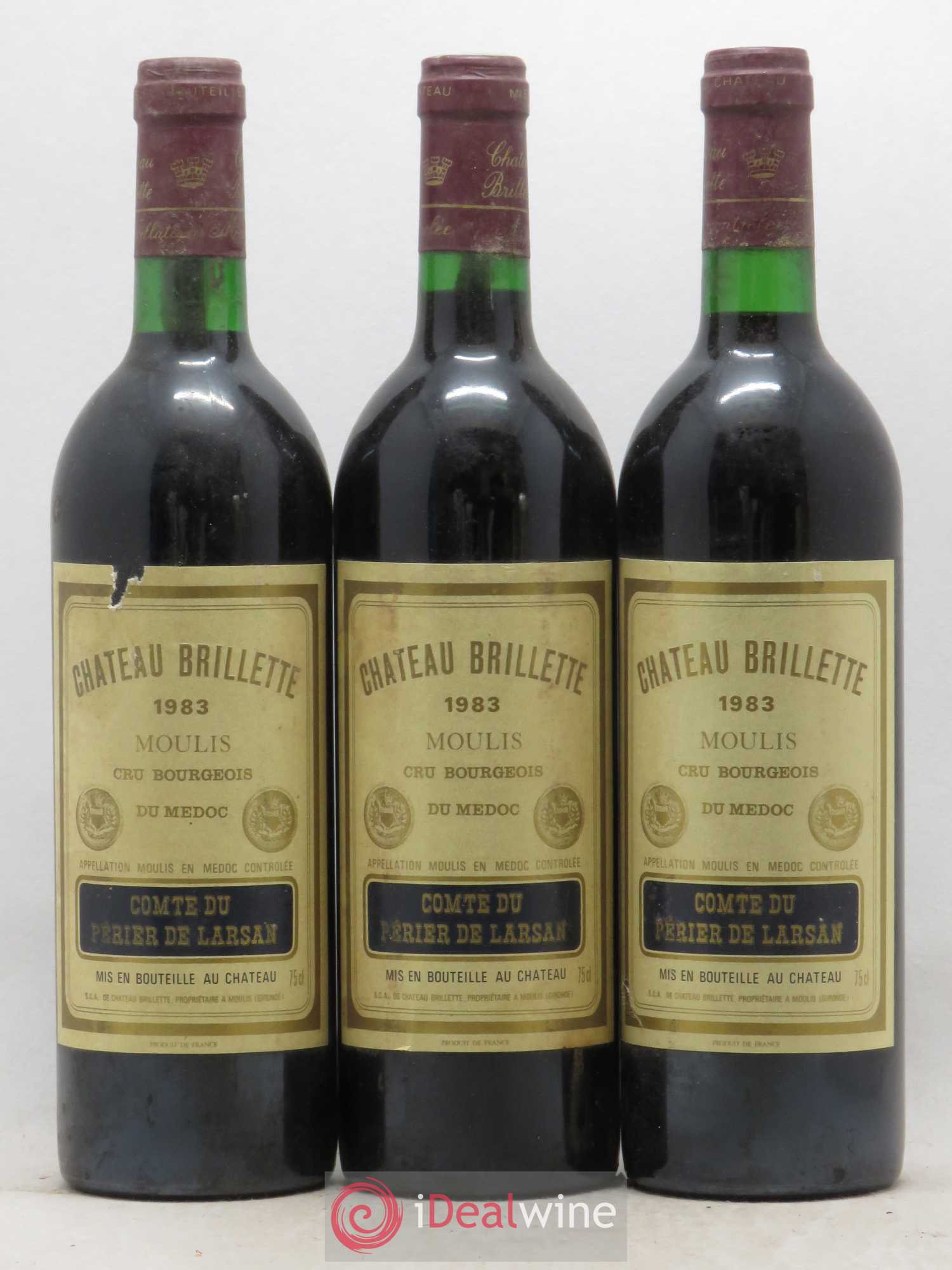 Château Brillette Cru Bourgeois 1983 - Lot de 3 bouteilles - 0