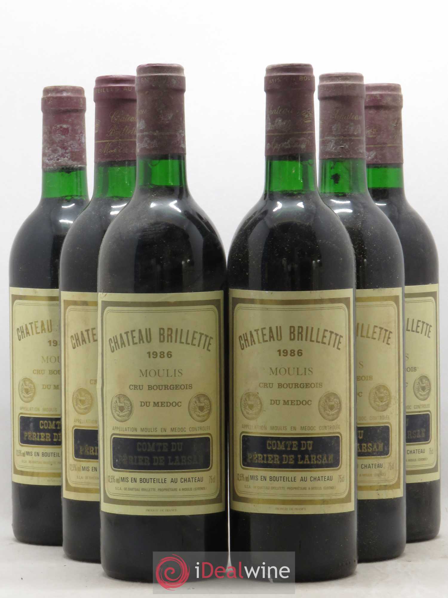 Château Brillette Cru Bourgeois 1986 - Lot de 6 bouteilles - 0