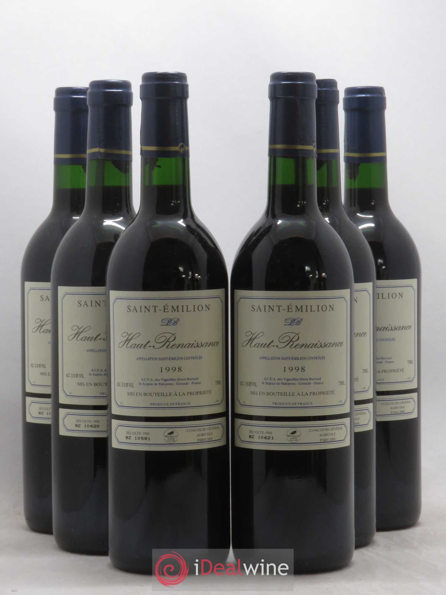 Saint-Émilion Château Haut-Renaissance 1998 - Lot de 6 bouteilles - 0
