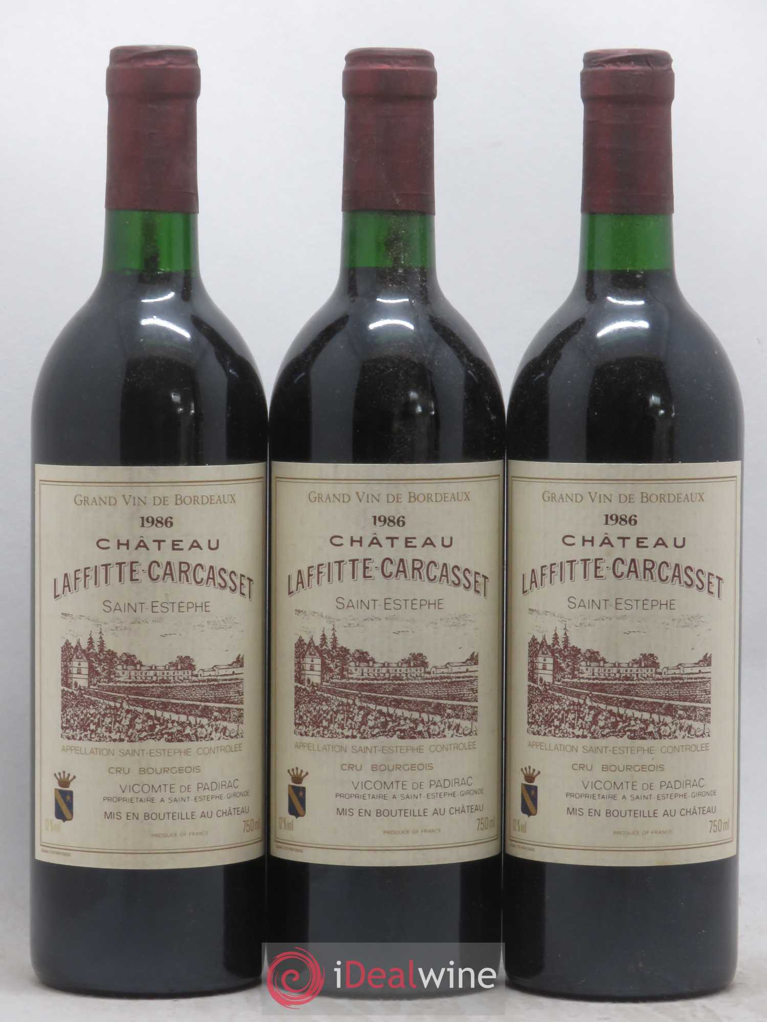 Château Laffitte Carcasset Cru Bourgeois 1986 - Lot de 3 bouteilles - 0