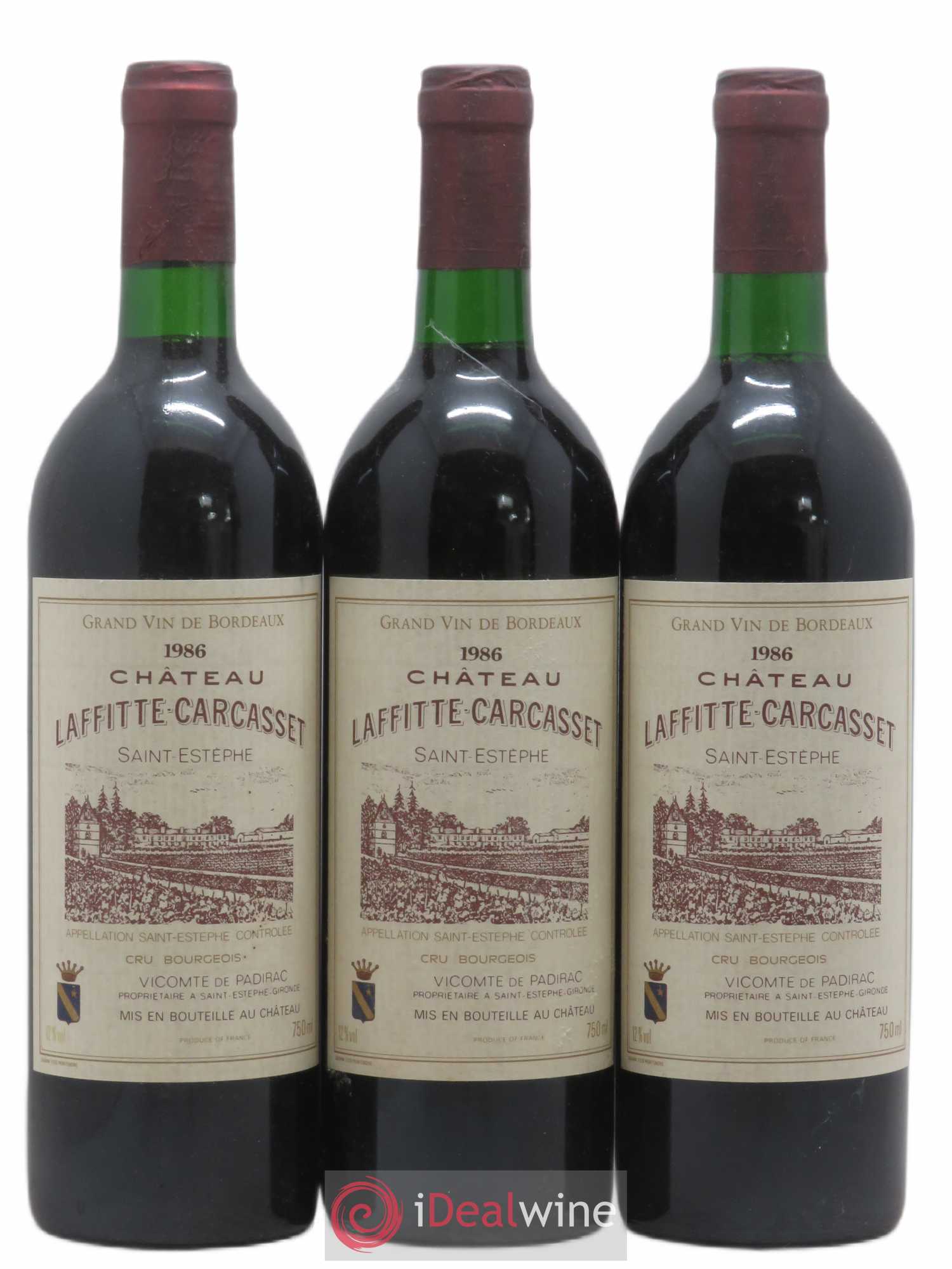 Château Laffitte Carcasset Cru Bourgeois (sans prix de réserve) 1986 - Lot de 3 bouteilles - 0