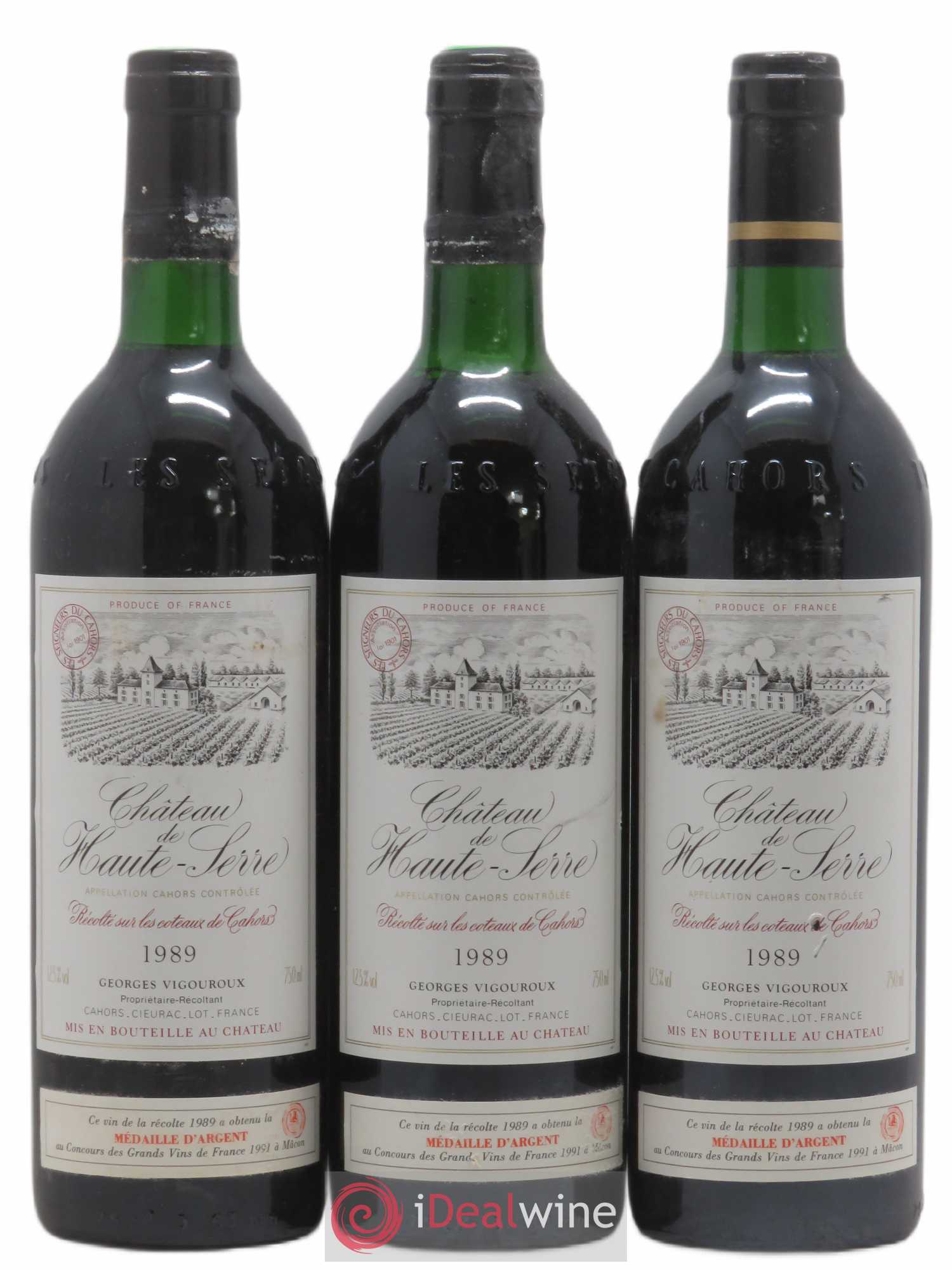 Cahors Château Haute-Serre (no reserve) 1989 - Lot of 3 bottles - 0