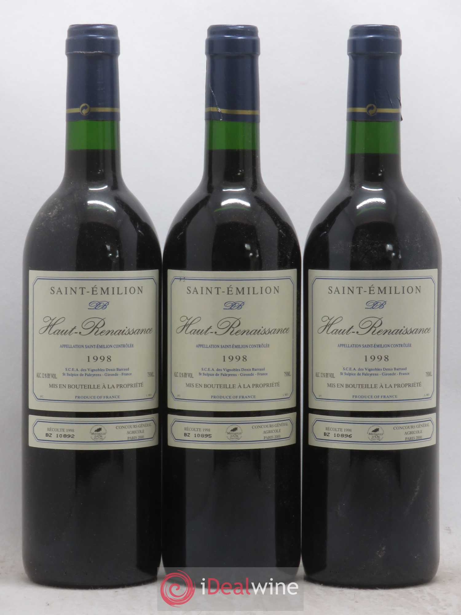 Saint-Émilion Château Haut-Renaissance 1998 - Posten von 3 Flaschen - 0