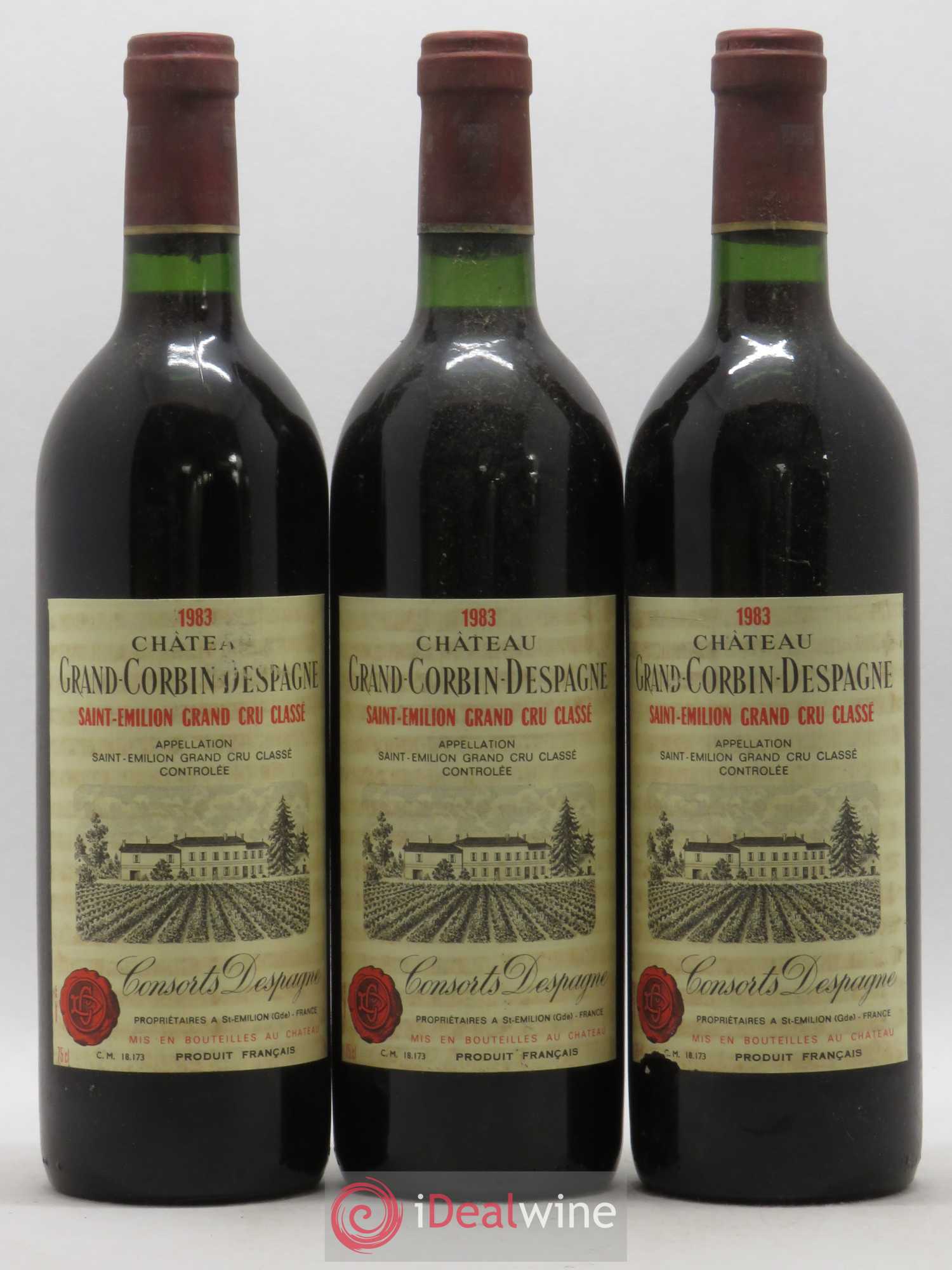 Château Grand Corbin Despagne Grand Cru Classé 1983 - Lot de 3 bouteilles - 0