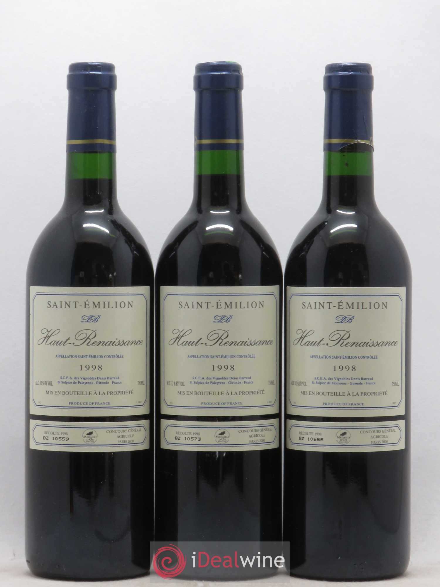Saint-Émilion Haut Renaissance 1998 - Lot de 3 bouteilles - 0