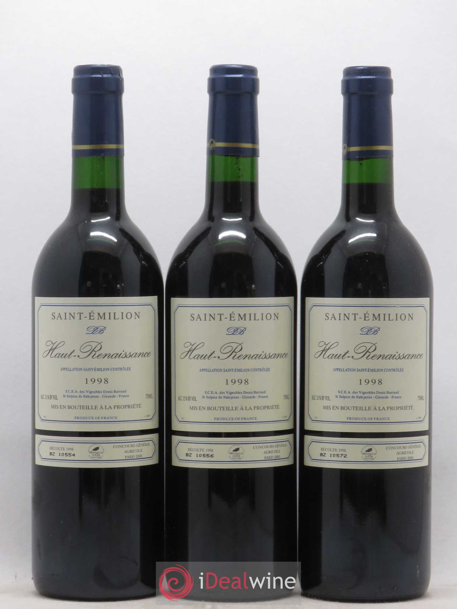 Saint-Émilion Haut Renaissance 1998 - Posten von 3 Flaschen - 0