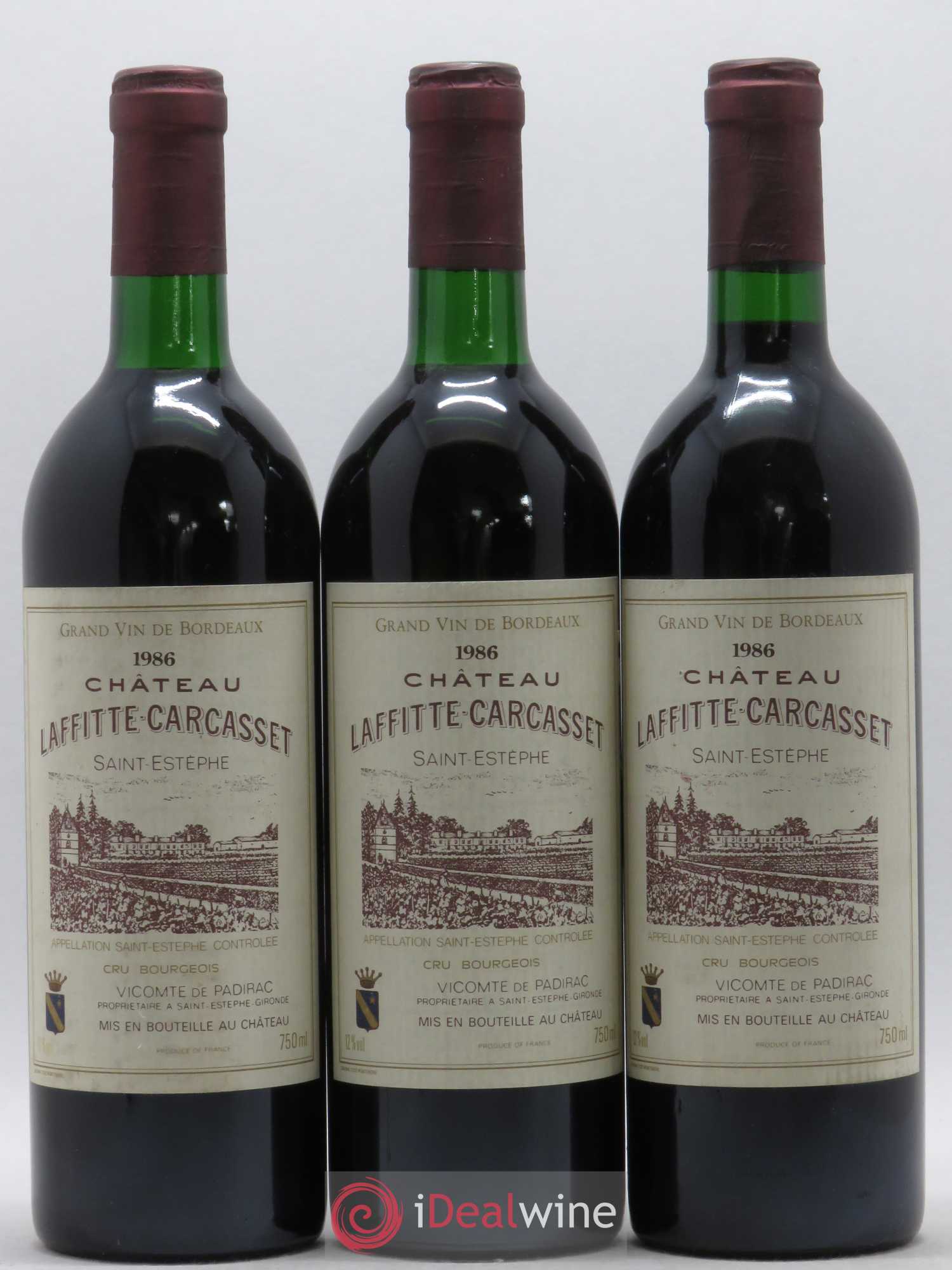 Château Laffitte Carcasset Cru Bourgeois 1986 - Lot de 3 bouteilles - 0