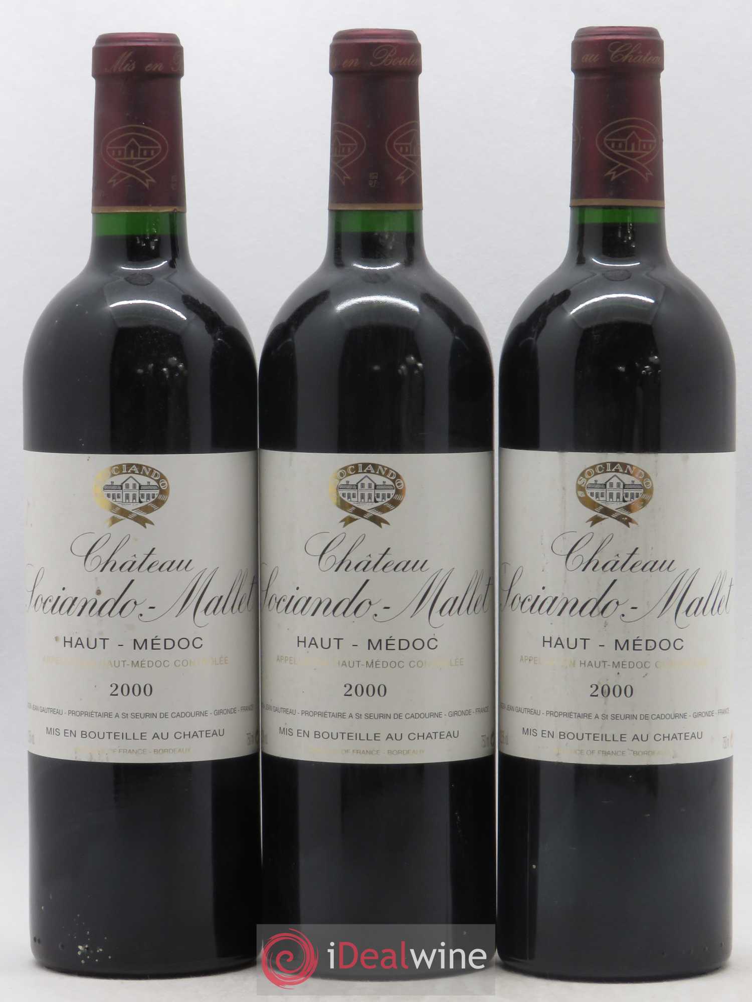 Château Sociando Mallet 2000 - Lot de 3 bouteilles - 0
