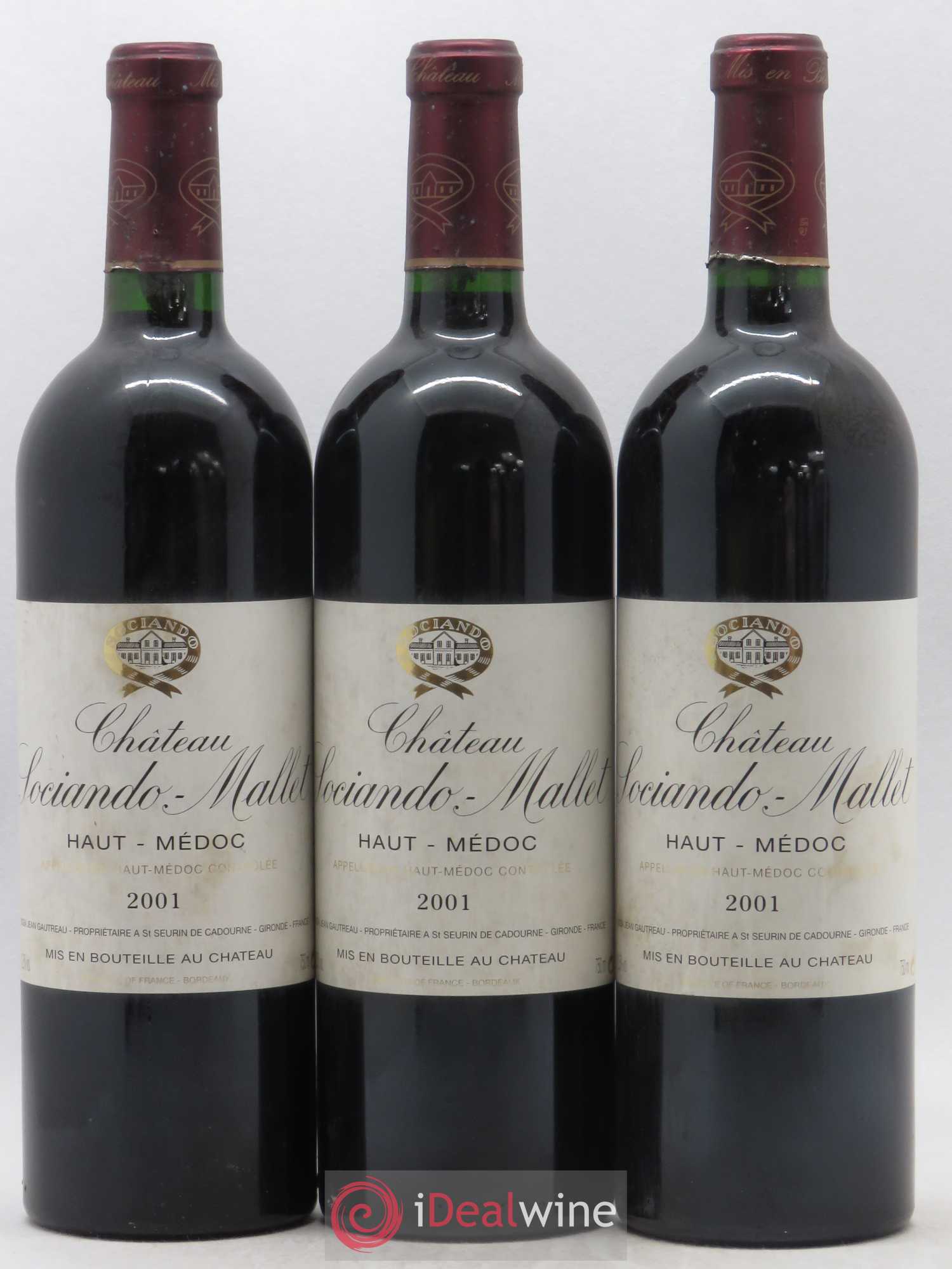 Château Sociando Mallet 2001 - Lot de 3 bouteilles - 0