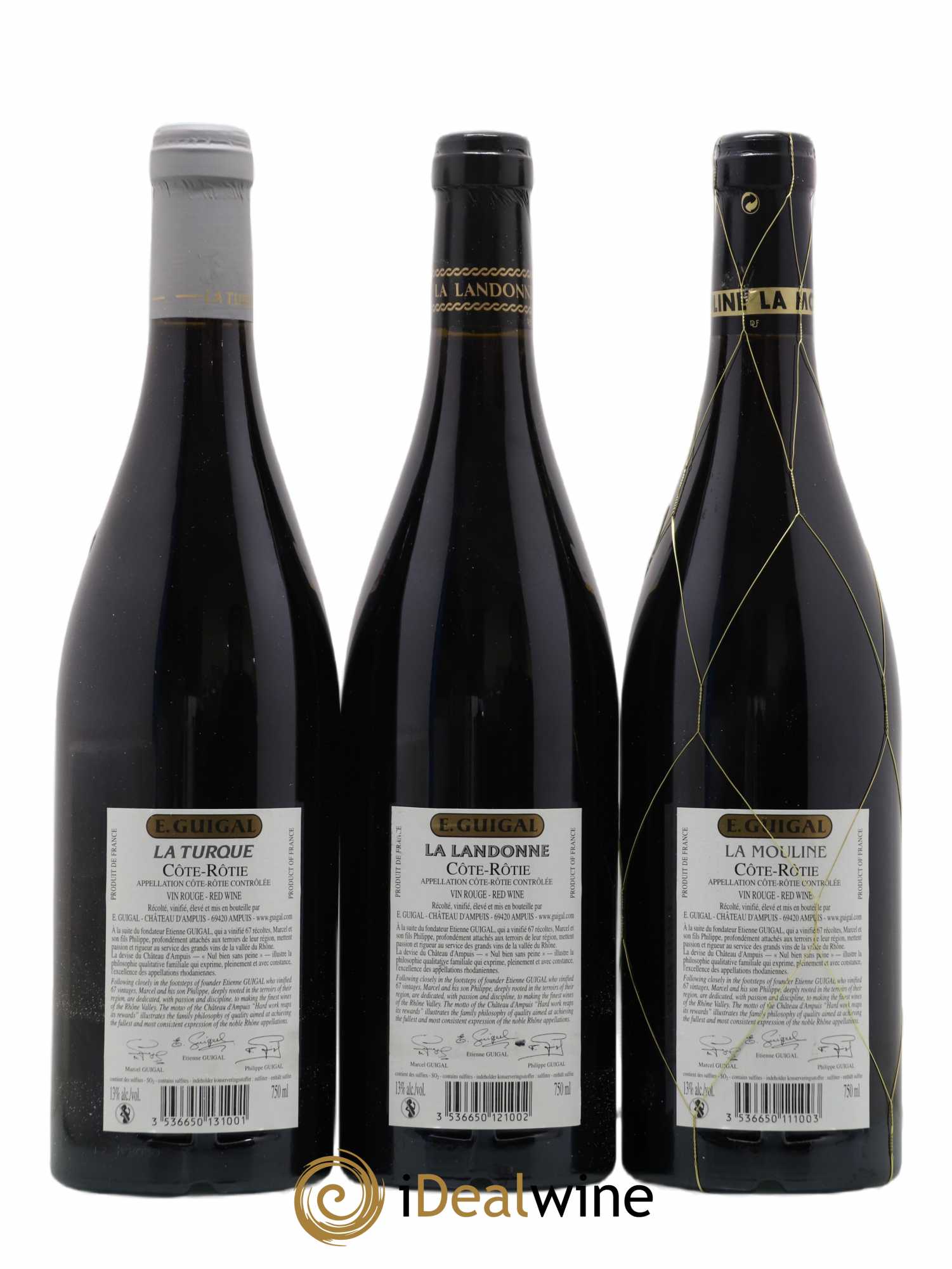 Côte-Rôtie Guigal Trilogie La Turque - La Landonne - La Mouline 2004 - Lot de 3 bouteilles - 1