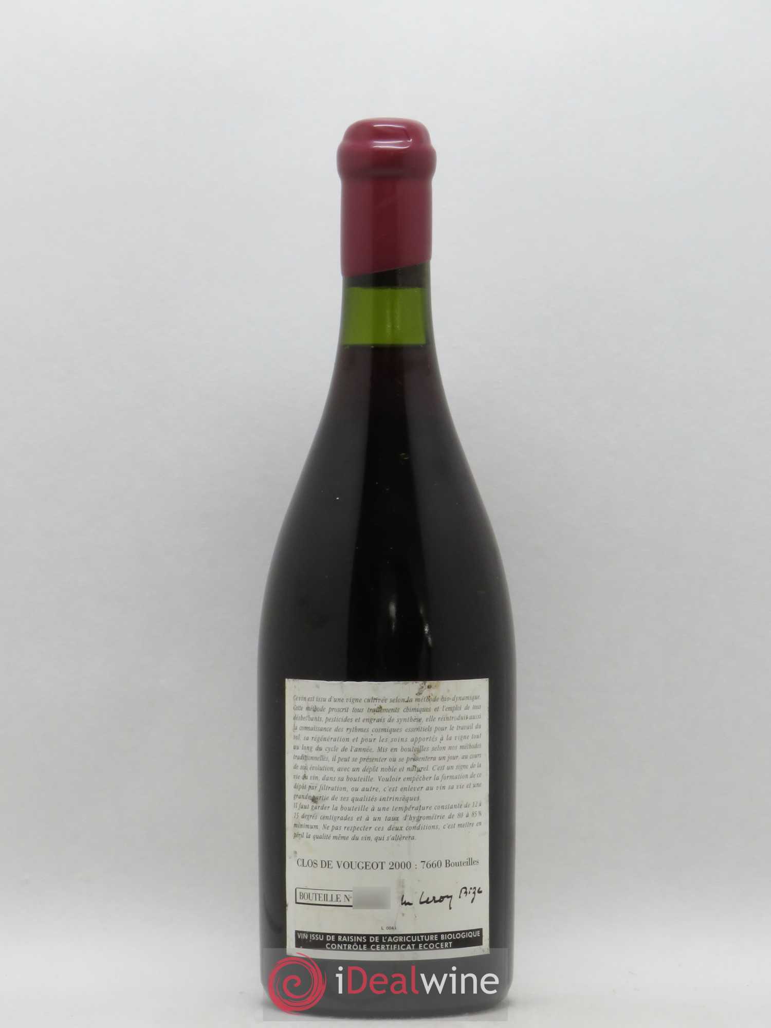 Clos de Vougeot Grand Cru Leroy (Domaine) 2000 - Lot de 1 bouteille - 1