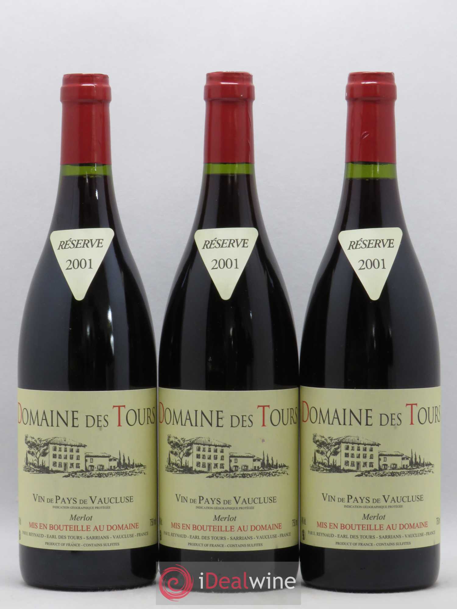 Vaucluse Domaine des Tours Merlot Emmanuel Reynaud 2001 - Lot de 3 bouteilles - 0