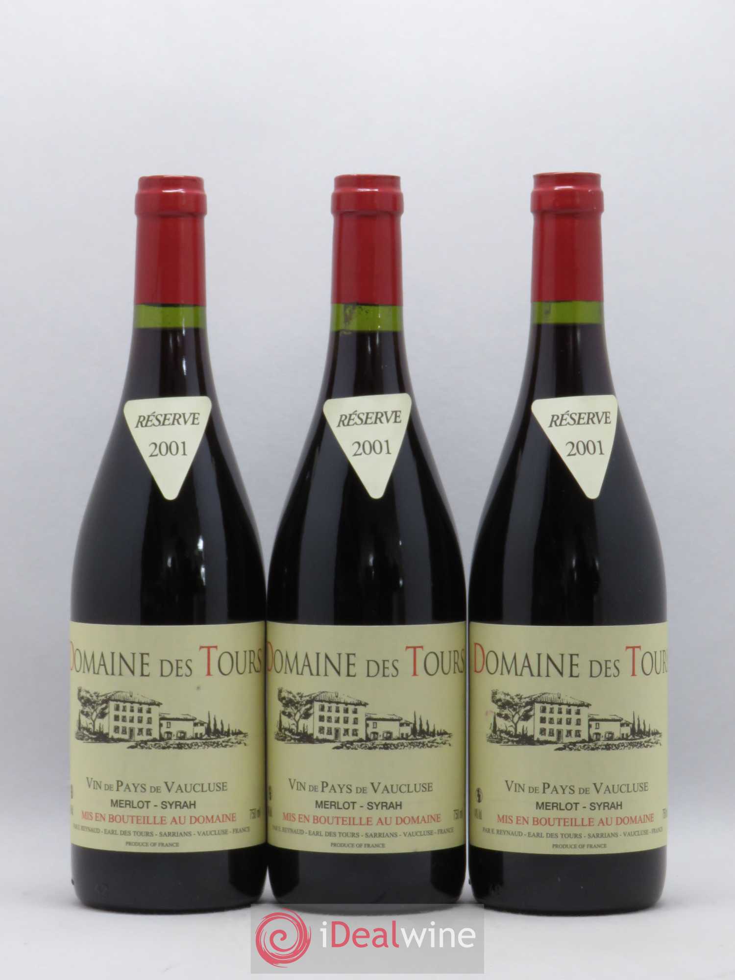 Vaucluse Domaine des Tours Merlot-Syrah Emmanuel Reynaud 2001 - Lot de 3 bouteilles - 0