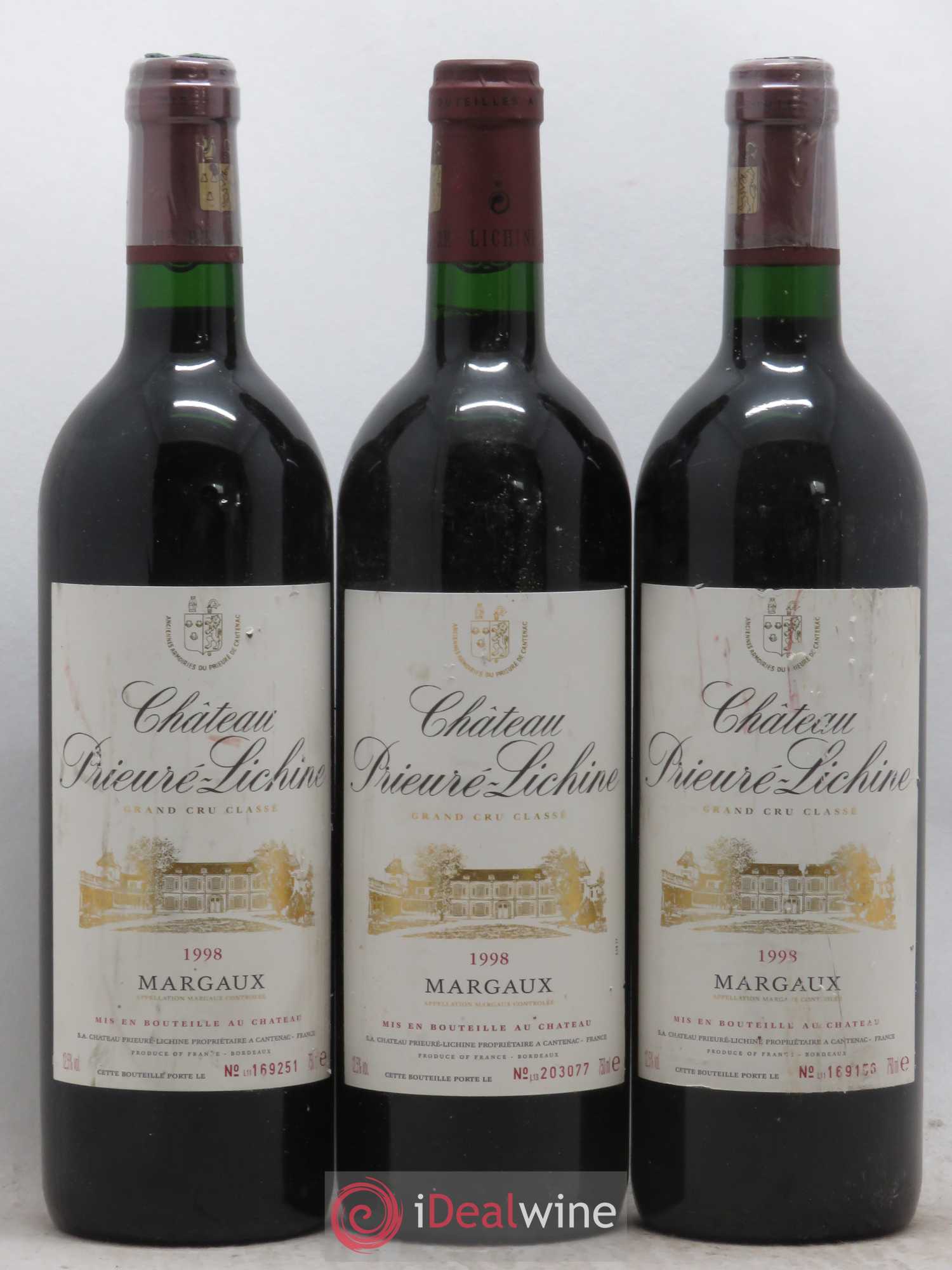 Château Prieuré Lichine 4ème Grand Cru Classé 1998 - Lot de 3 bouteilles - 0