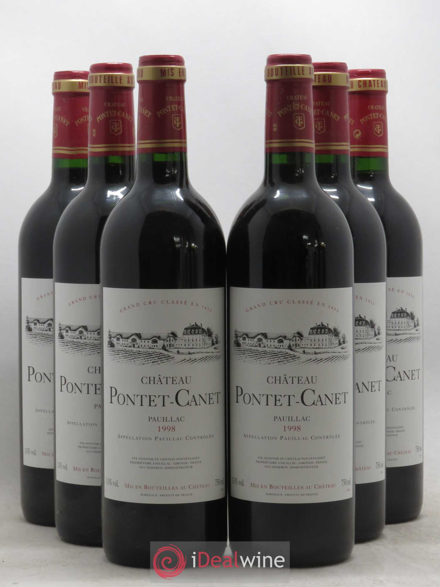 Château Pontet Canet 5ème Grand Cru Classé 1998 - Lot de 6 bouteilles - 0