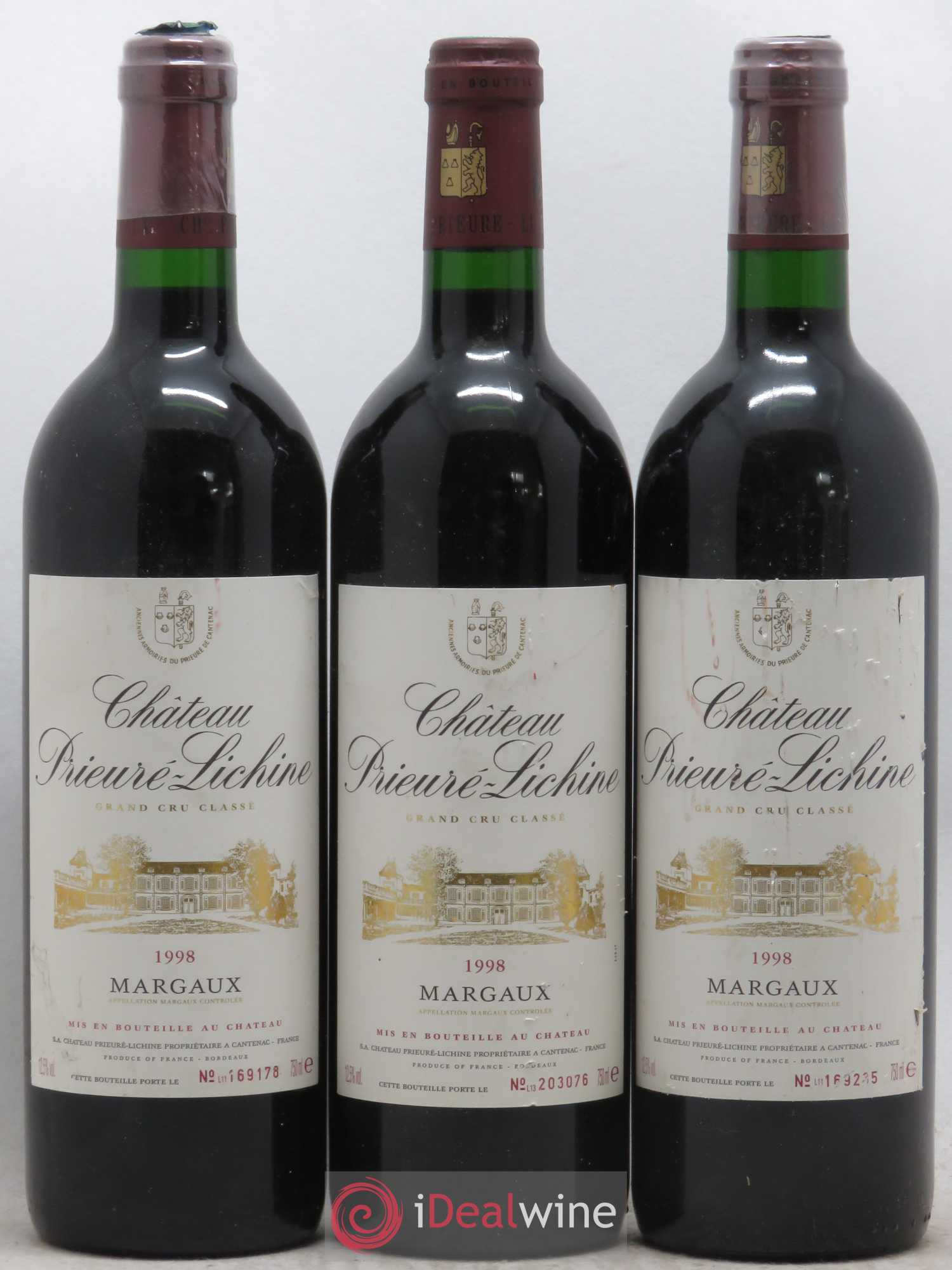 Château Prieuré Lichine 4ème Grand Cru Classé 1998 - Lot de 3 bouteilles - 0