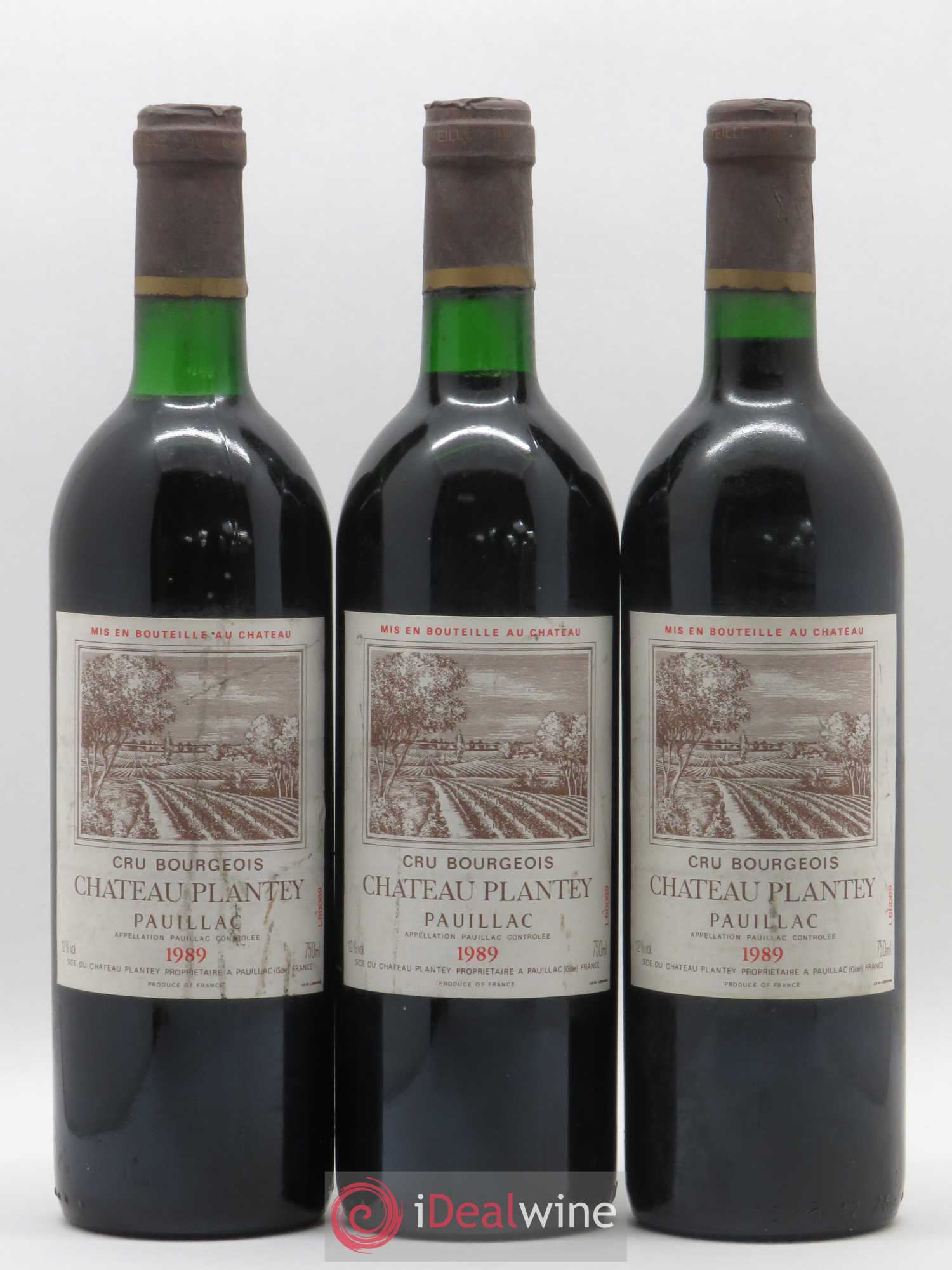Château Plantey Cru Bourgeois 1989 - Lot de 3 bouteilles - 0