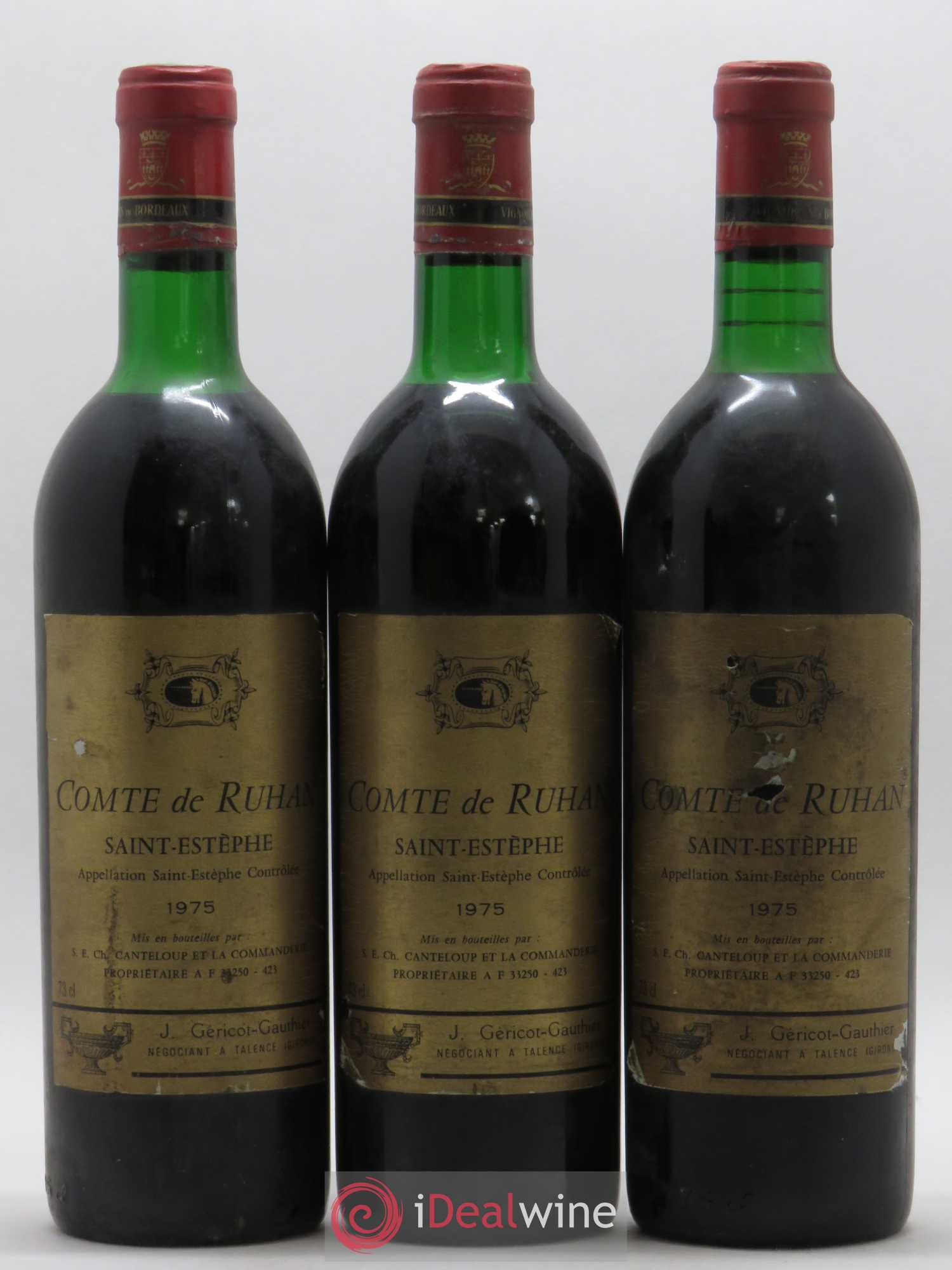 Saint-Estèphe Comte de Ruhan (sans prix de réserve) 1975 - Lot de 3 bouteilles - 0
