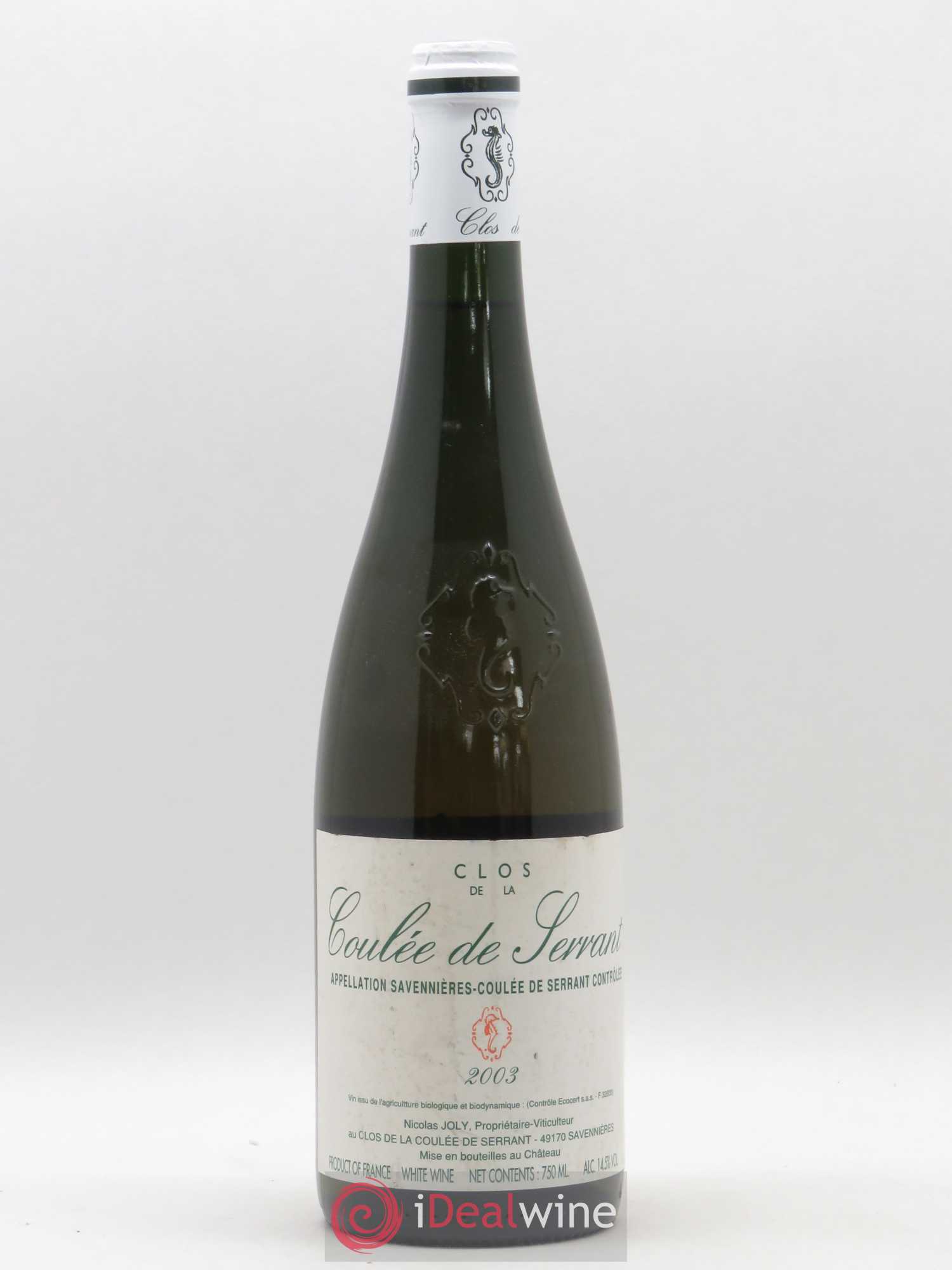Savennières Vignobles de la Coulée de Serrant - Nicolas Joly 2003 - Lot de 1 bouteille - 0