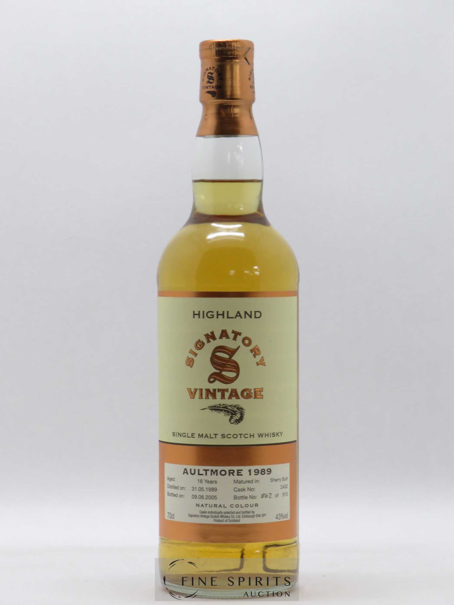 Aultmore 16 years 1989 Signatory Vintage Sherry Butt Cask n° 2452 bottled in 2005 - Lot de 1 bouteille - 1