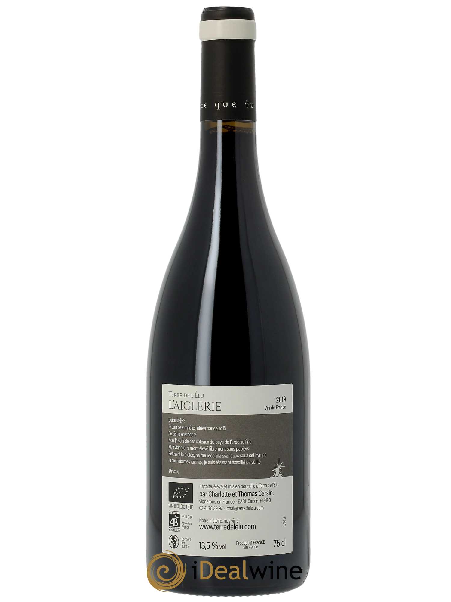 Vin de France L'Aiglerie Terre de l'Elu (Clos de L'Elu)  2019 - Lot of 1 bottle - 1
