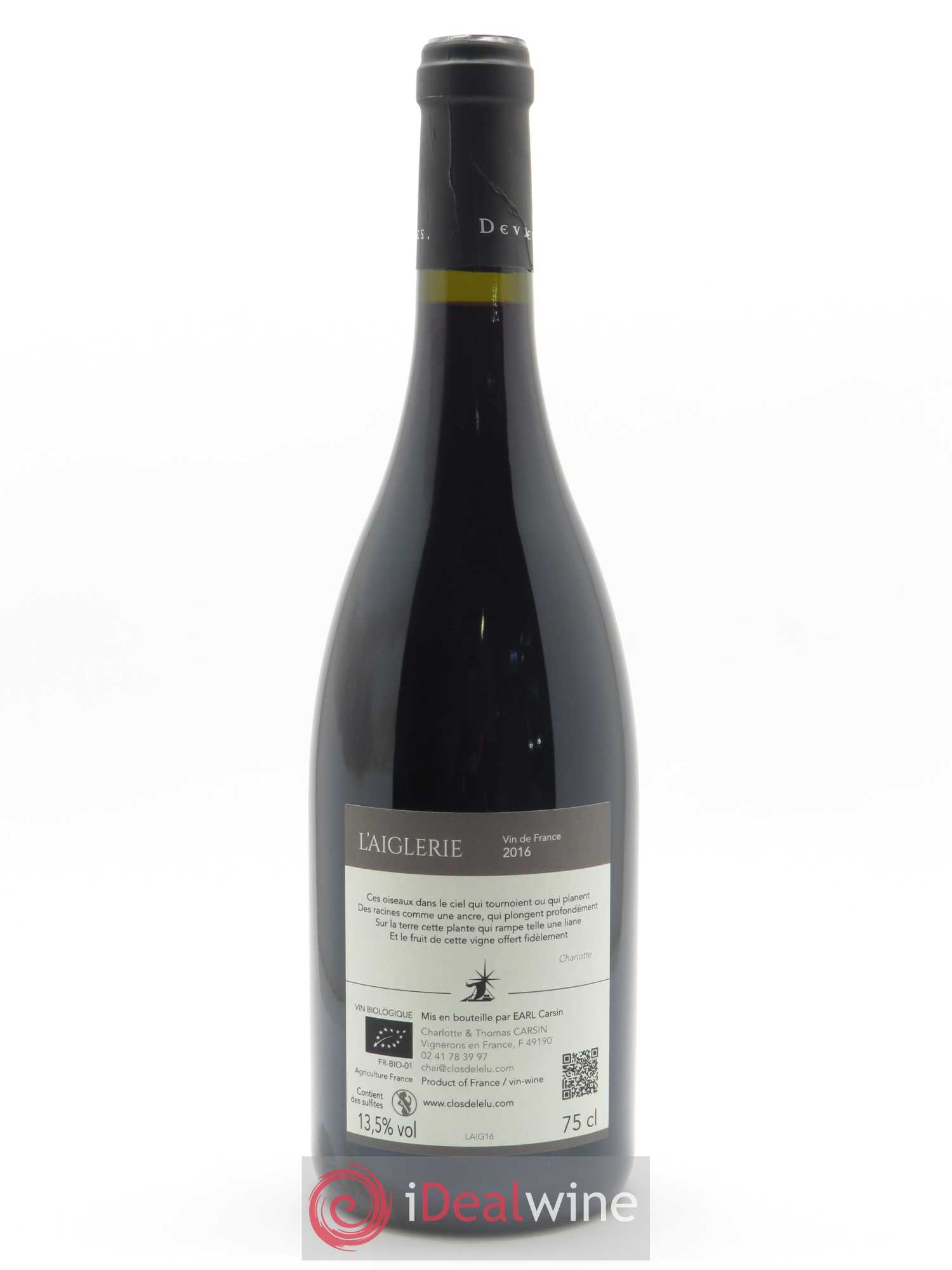 Vin de France L'Aiglerie Terre de l'Elu (Clos de L'Elu) 2016 - Lot of 1 bottle - 1