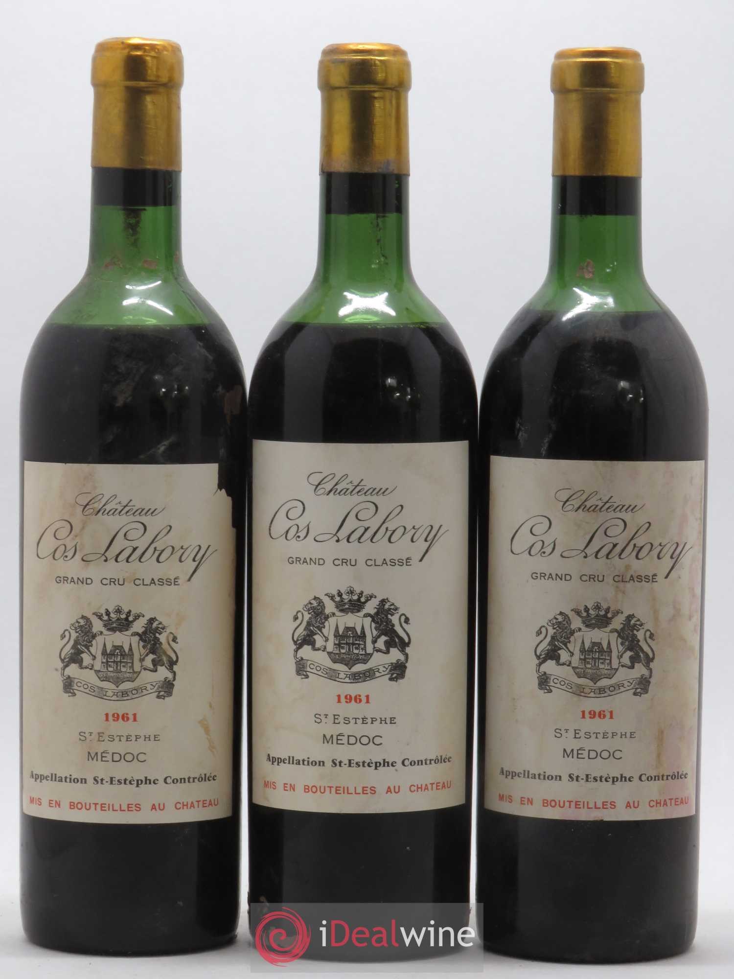 Château Cos Labory 5ème Grand Cru Classé 1961 - Lot de 3 bouteilles - 0