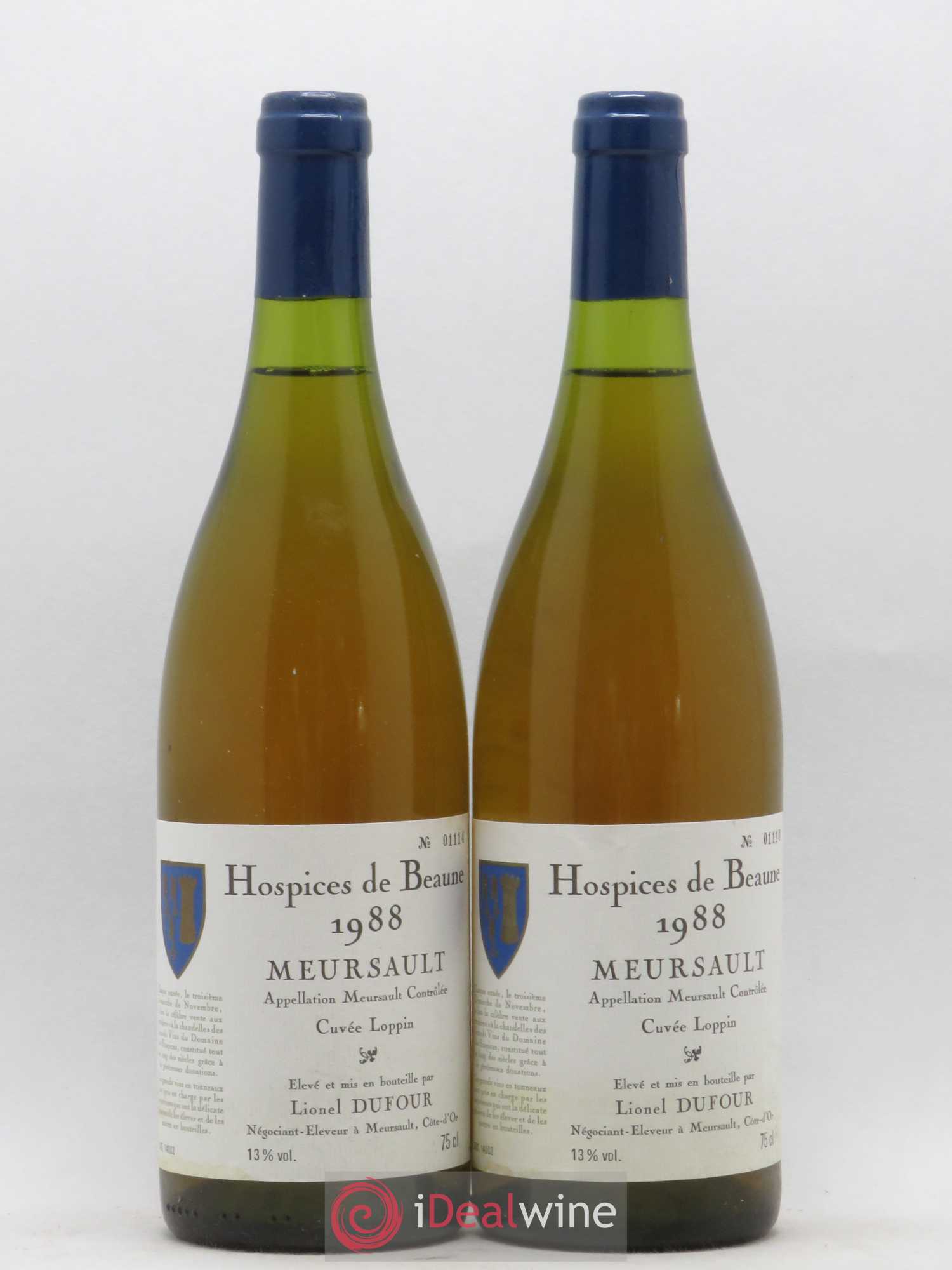 Meursault Cuvée Loppin Hospices de Beaune Lionel Duffour 1988 - Posten von 2 Flaschen - 0