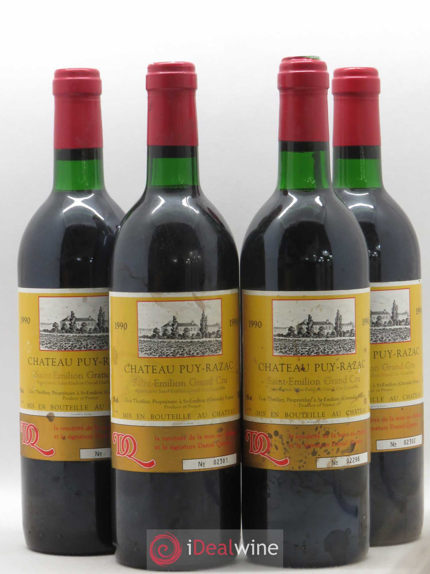 Saint-Émilion Grand Cru Château Puy Razac 1990 - Lot de 4 bouteilles - 0
