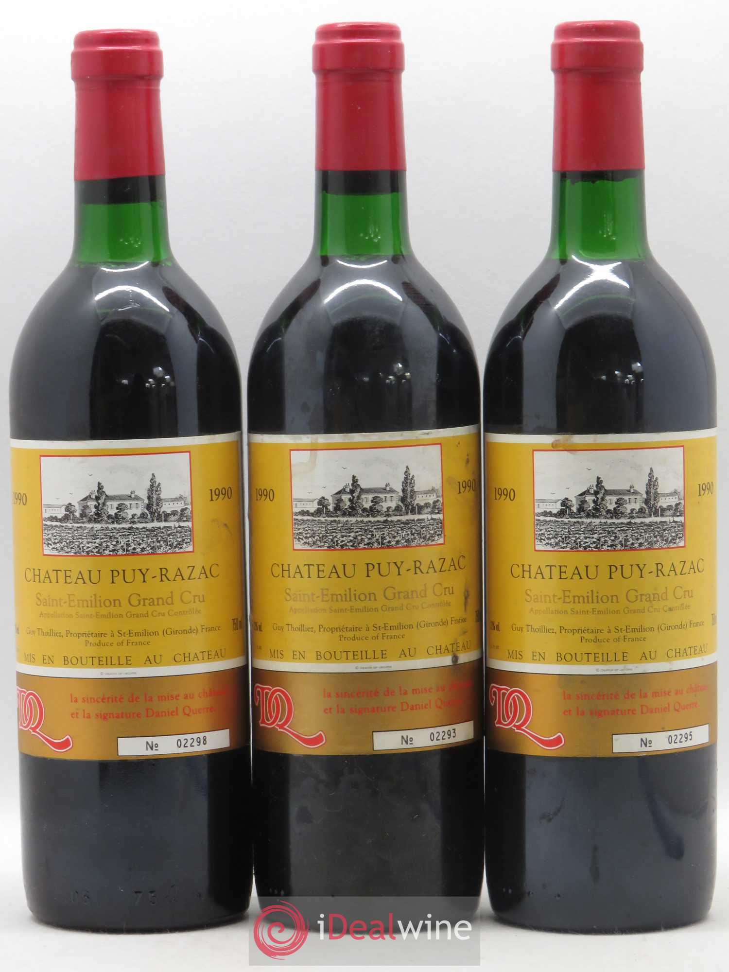 Saint-Émilion Grand Cru Château Puy Razac 1990 - Lot de 3 bouteilles - 0