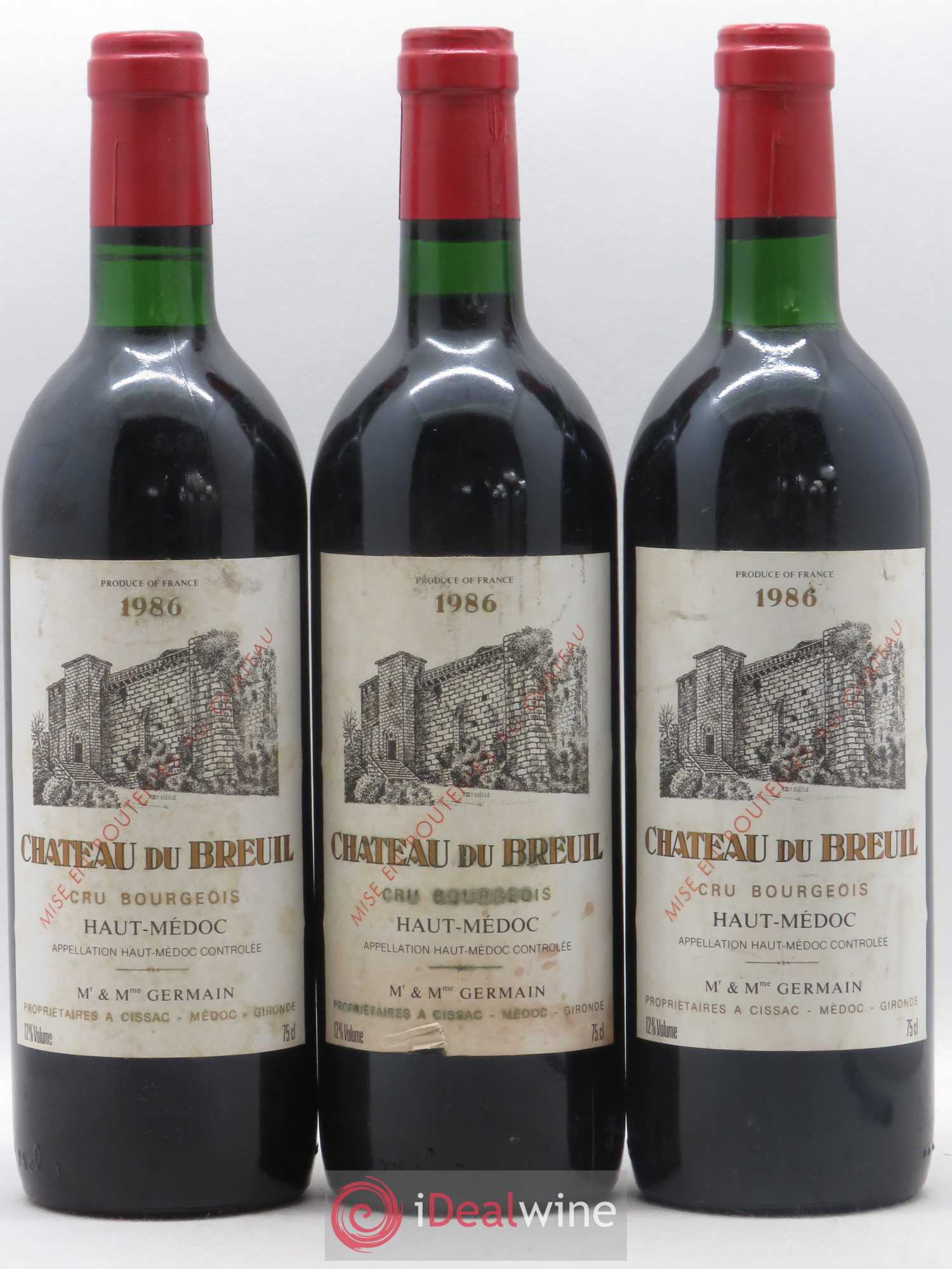 Château du Breuil Cru Bourgeois (sans prix de réserve) 1986 - Lot de 3 bouteilles - 0
