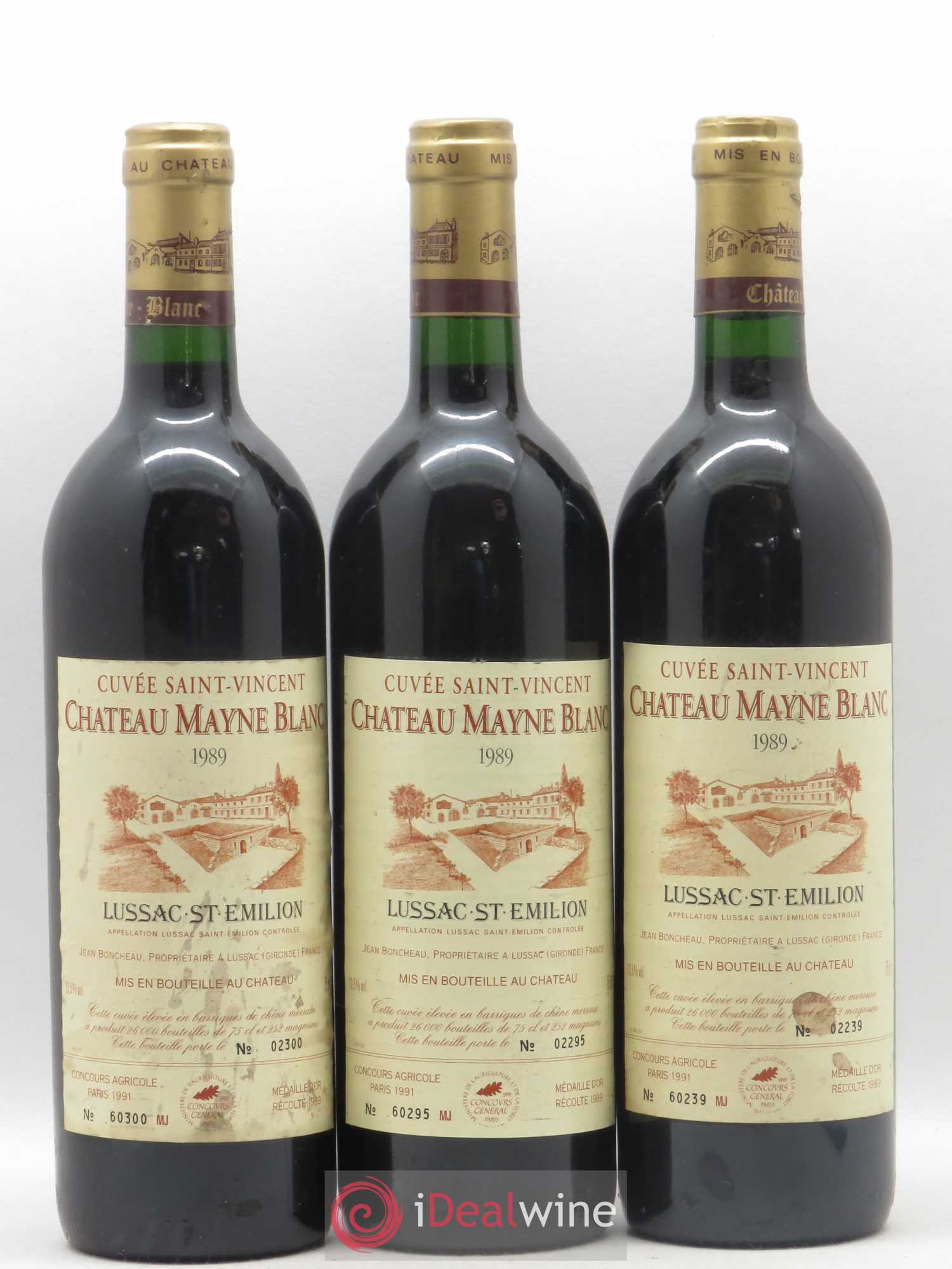 Lussac Saint-Émilion Château Mayne Blanc Cuvée Saint Vincent 1989 - Posten von 6 Flaschen - 1