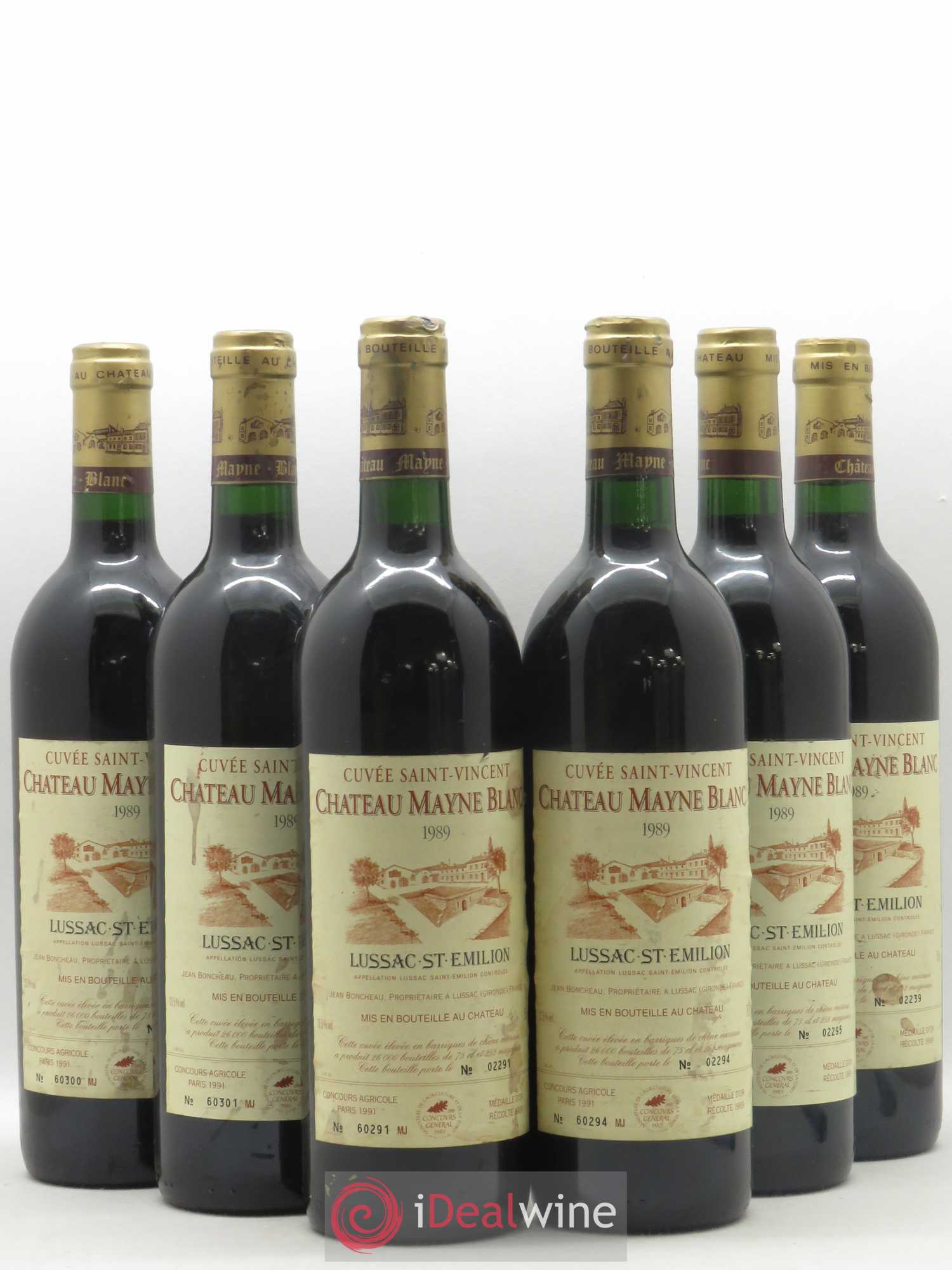Lussac Saint-Émilion Château Mayne Blanc Cuvée Saint Vincent 1989 - Posten von 6 Flaschen - 0