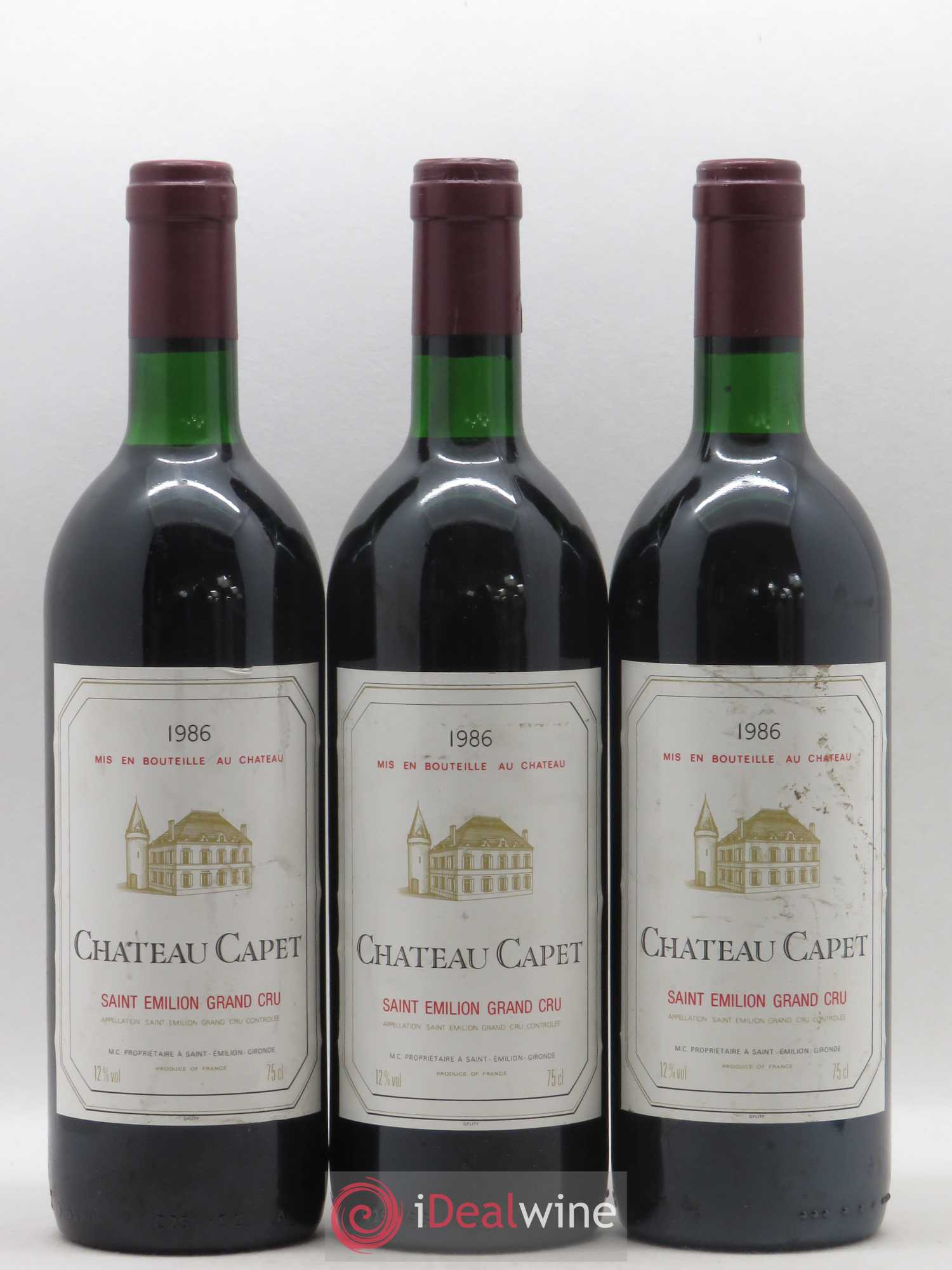 Saint-Émilion Grand Cru Château Capet 1986 - Lot de 3 bouteilles - 0
