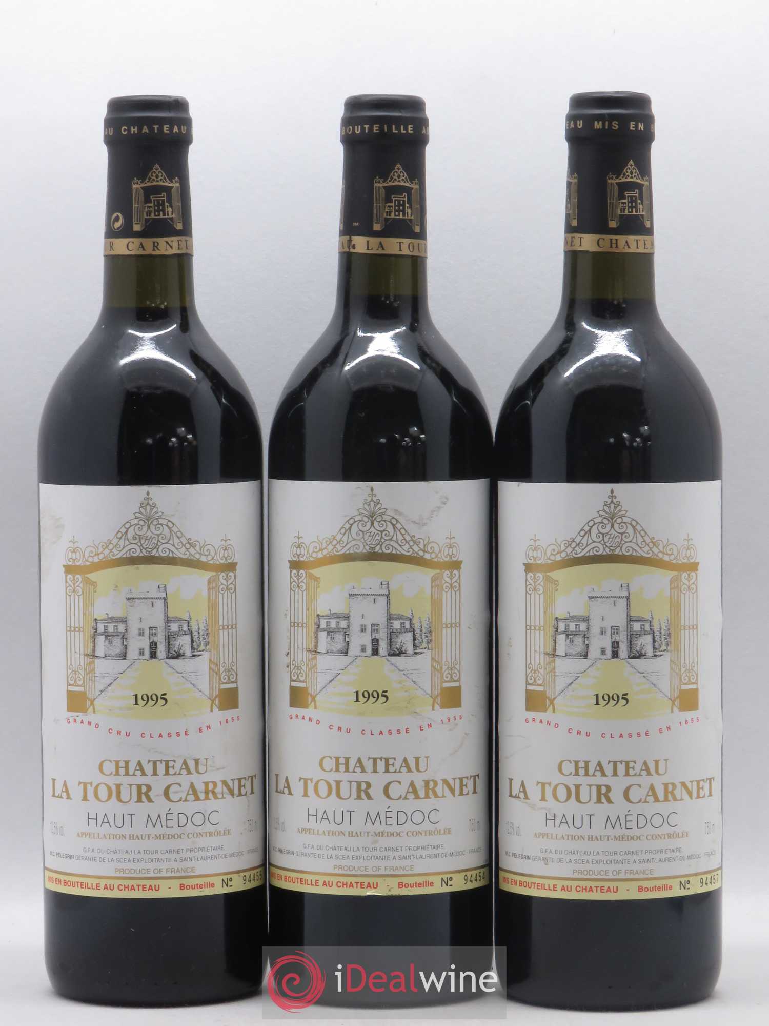 Château la Tour Carnet 4ème Grand Cru Classé 1995 - Lot de 3 bouteilles - 0