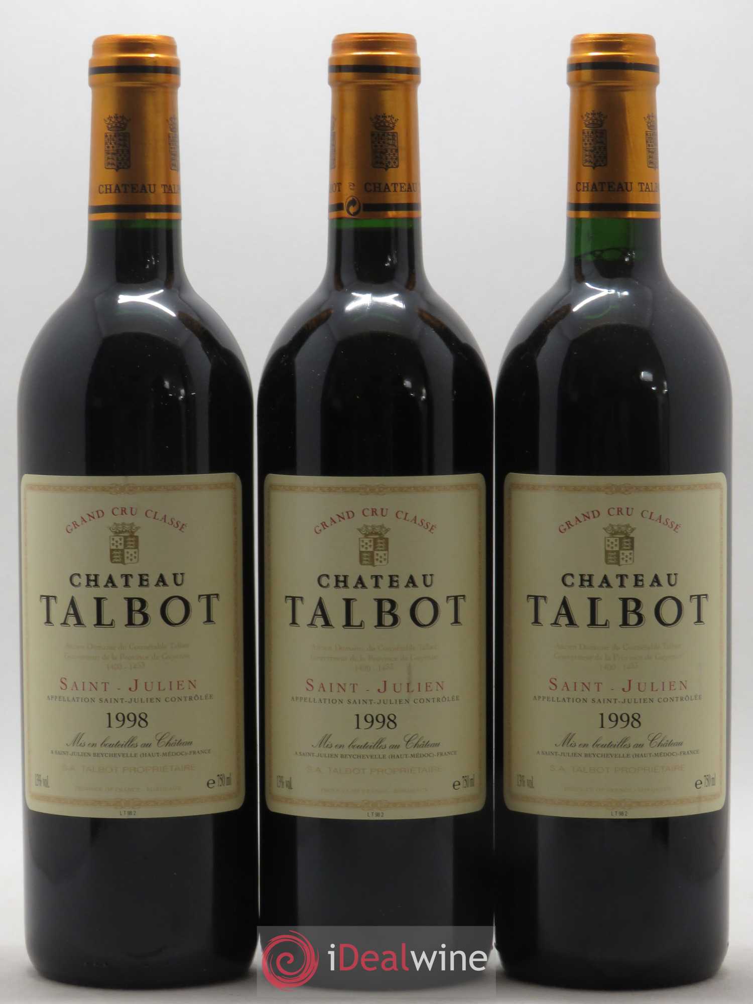 Château Talbot 4ème Grand Cru Classé 1998 - Lot de 3 bouteilles - 0