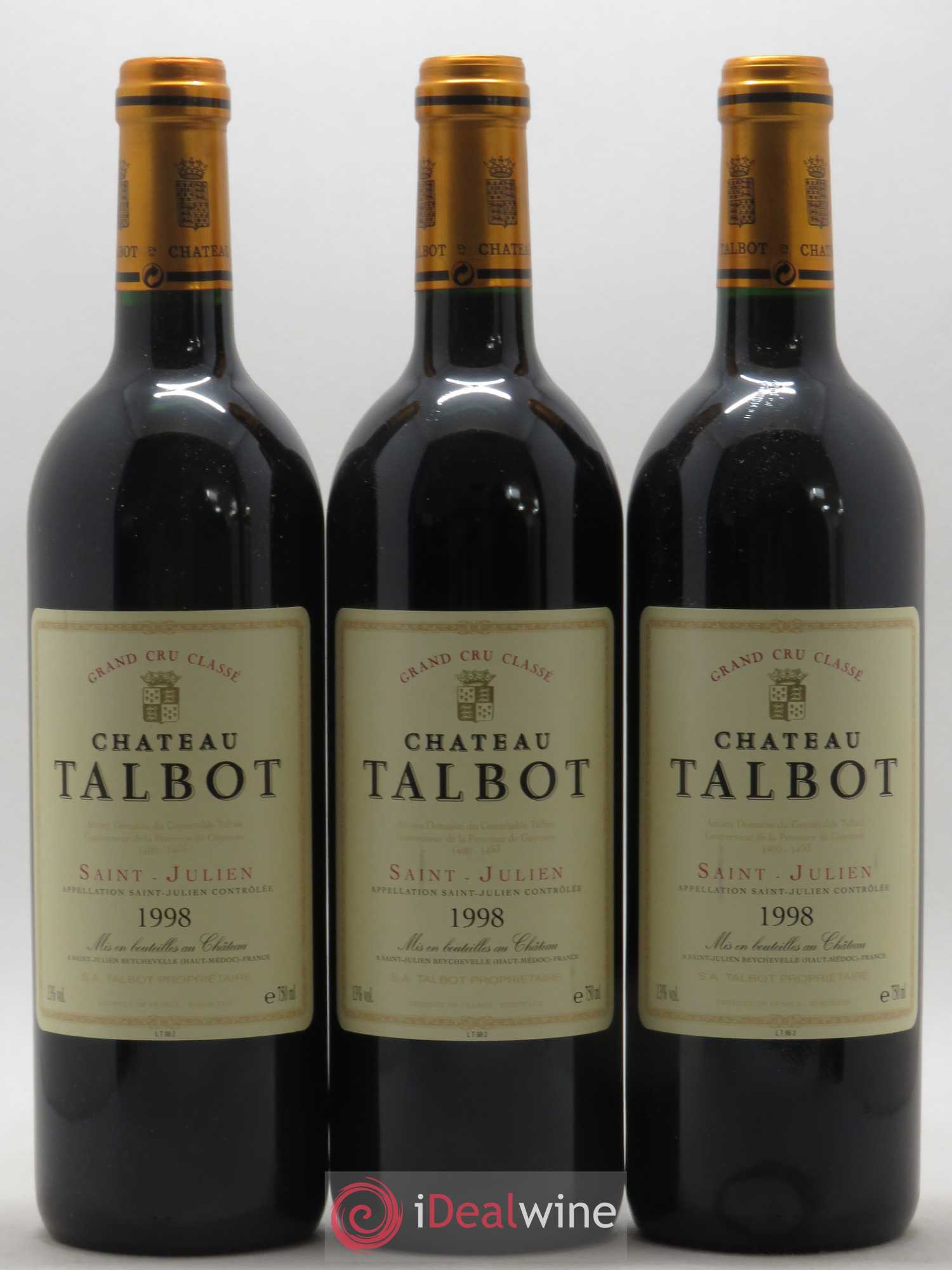 Château Talbot 4ème Grand Cru Classé 1998 - Lot de 3 bouteilles - 0
