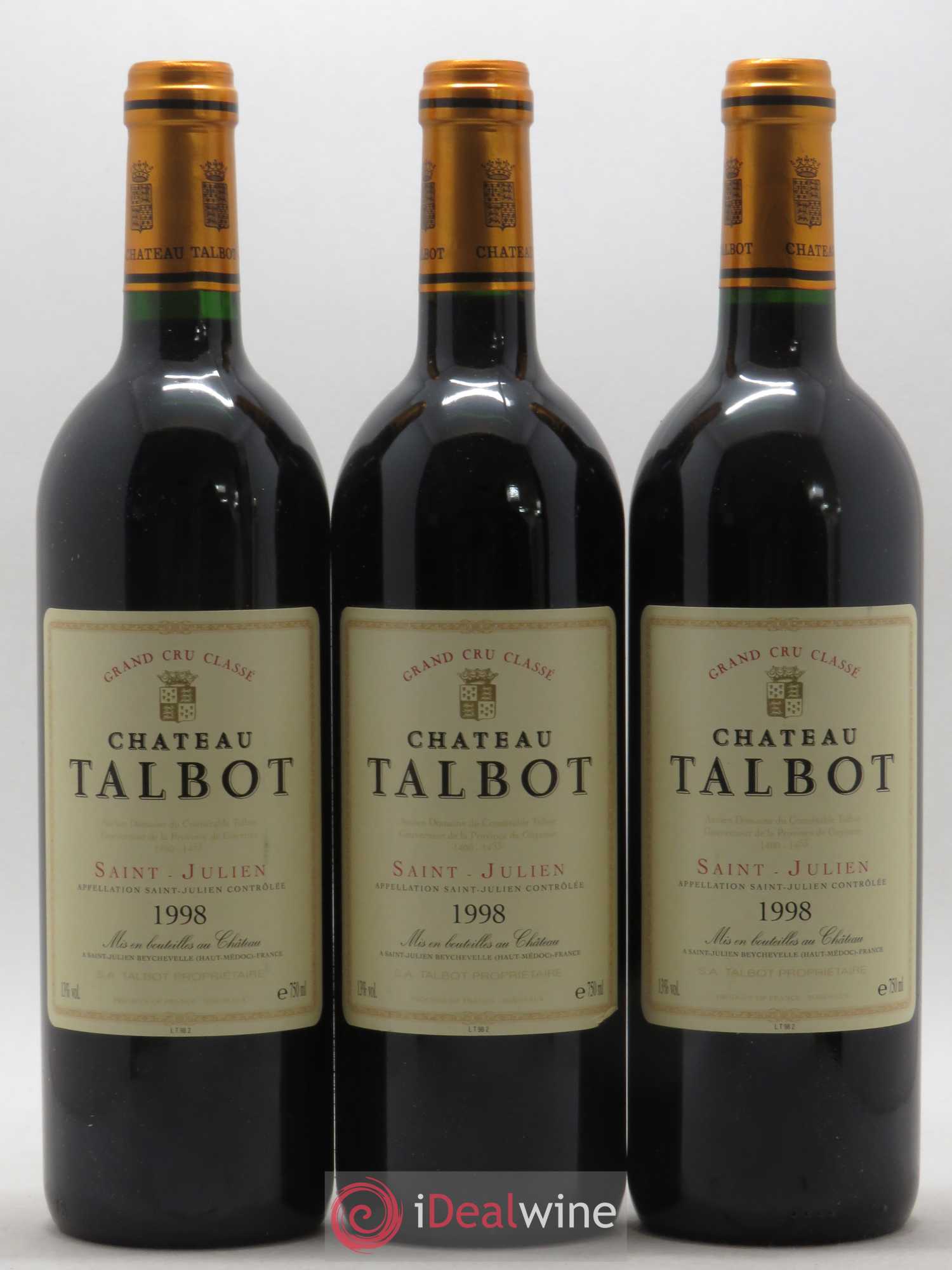 Château Talbot 4ème Grand Cru Classé 1998 - Lot de 3 bouteilles - 0