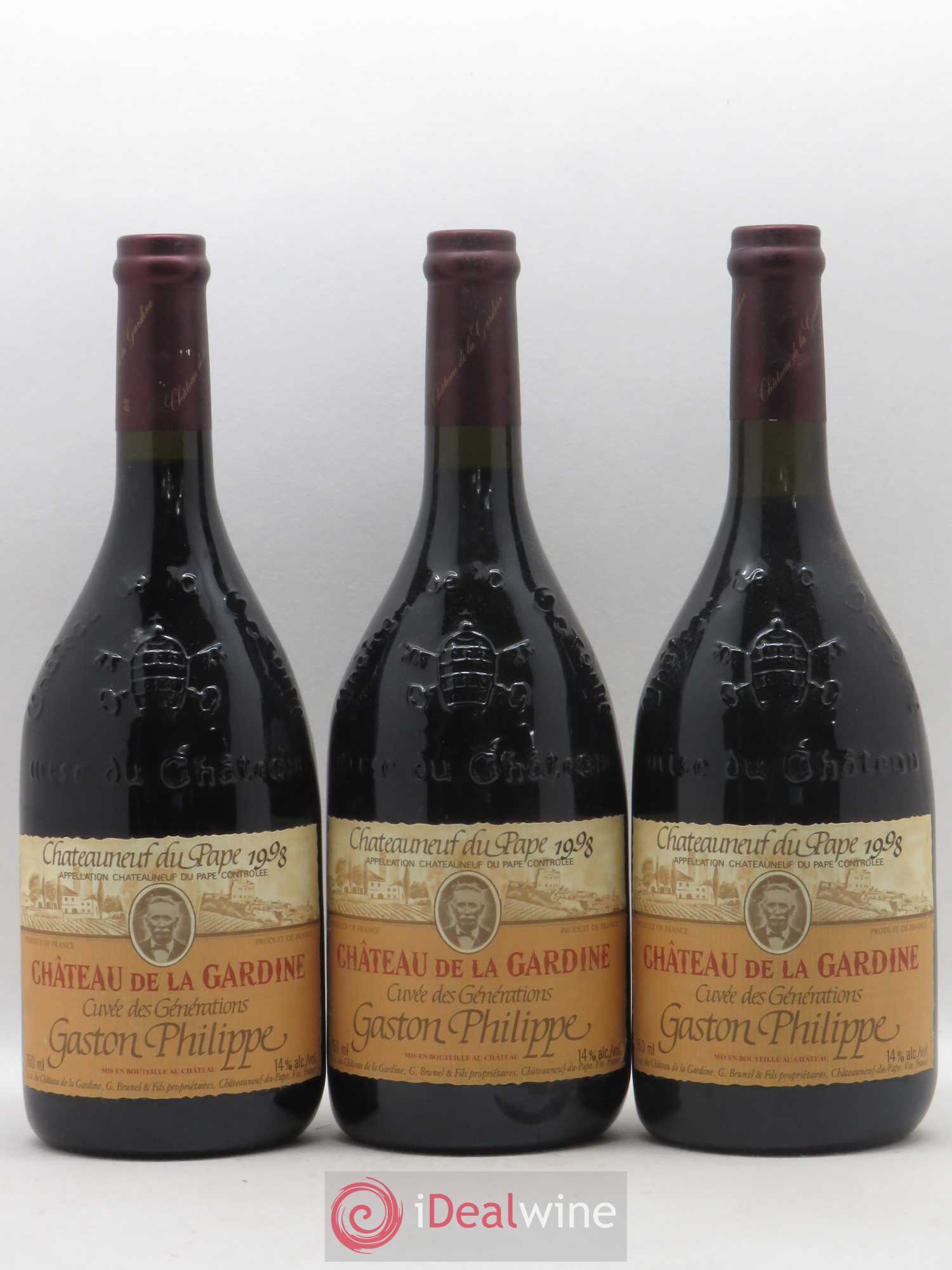 Châteauneuf-du-Pape Château de La Gardine Cuvée des Générations Gaston Philippe Famille Brunel 1998 - Lot de 6 bouteilles - 1