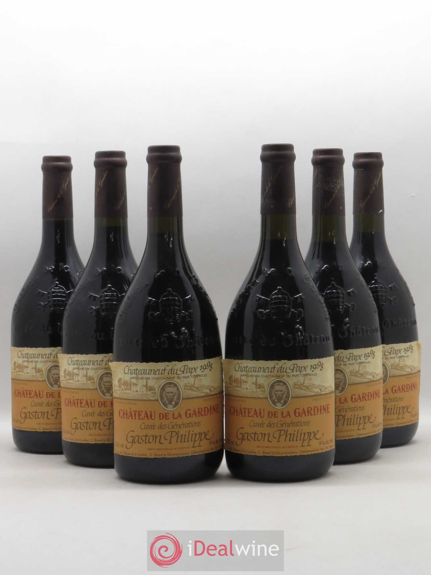 Châteauneuf-du-Pape Château de La Gardine Cuvée des Générations Gaston Philippe Famille Brunel 1998 - Lot de 6 bouteilles - 0