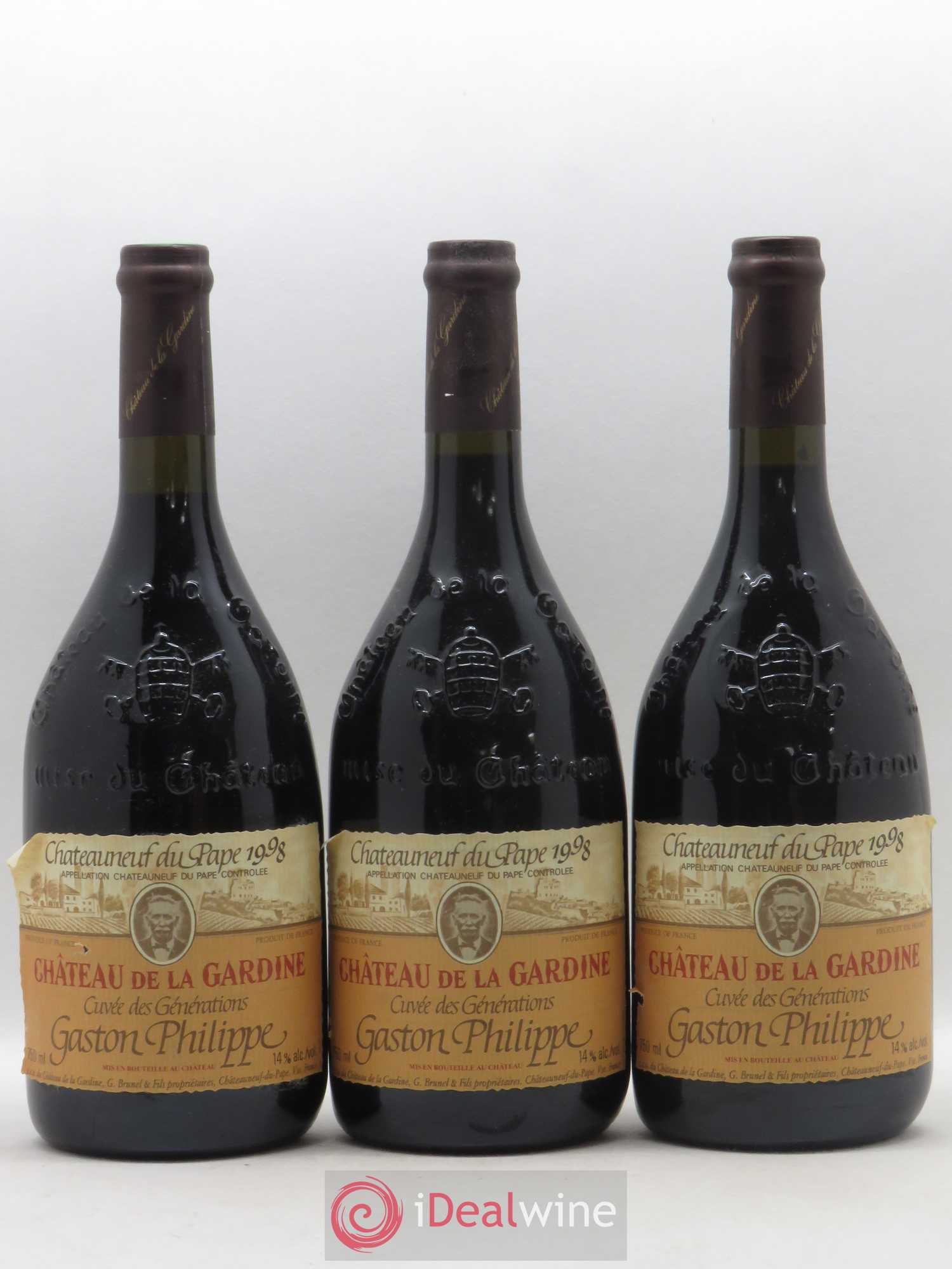 Châteauneuf-du-Pape Château de La Gardine Cuvée des Générations Gaston Philippe Famille Brunel 1998 - Lot de 6 bouteilles - 1