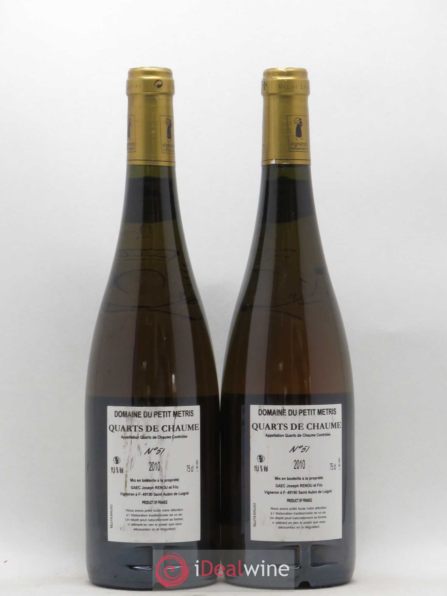 Quarts de Chaume 51 Domaine Petit Métris 2010 - Lotto di 2 bottiglie - 1