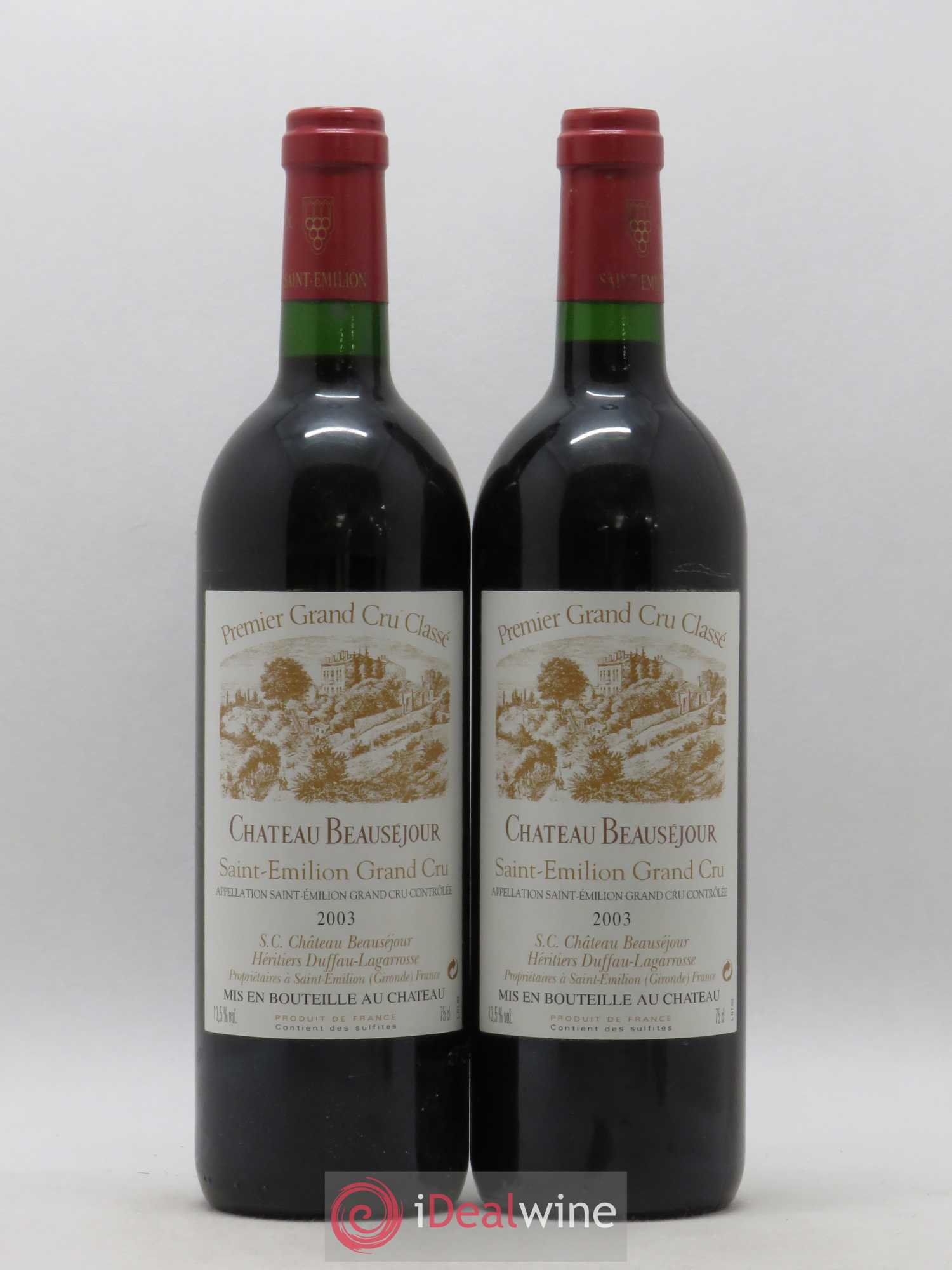 Château Beauséjour (Duffau-Lagarrosse) 1er Grand Cru Classé B 2003 - Lot de 2 bouteilles - 0